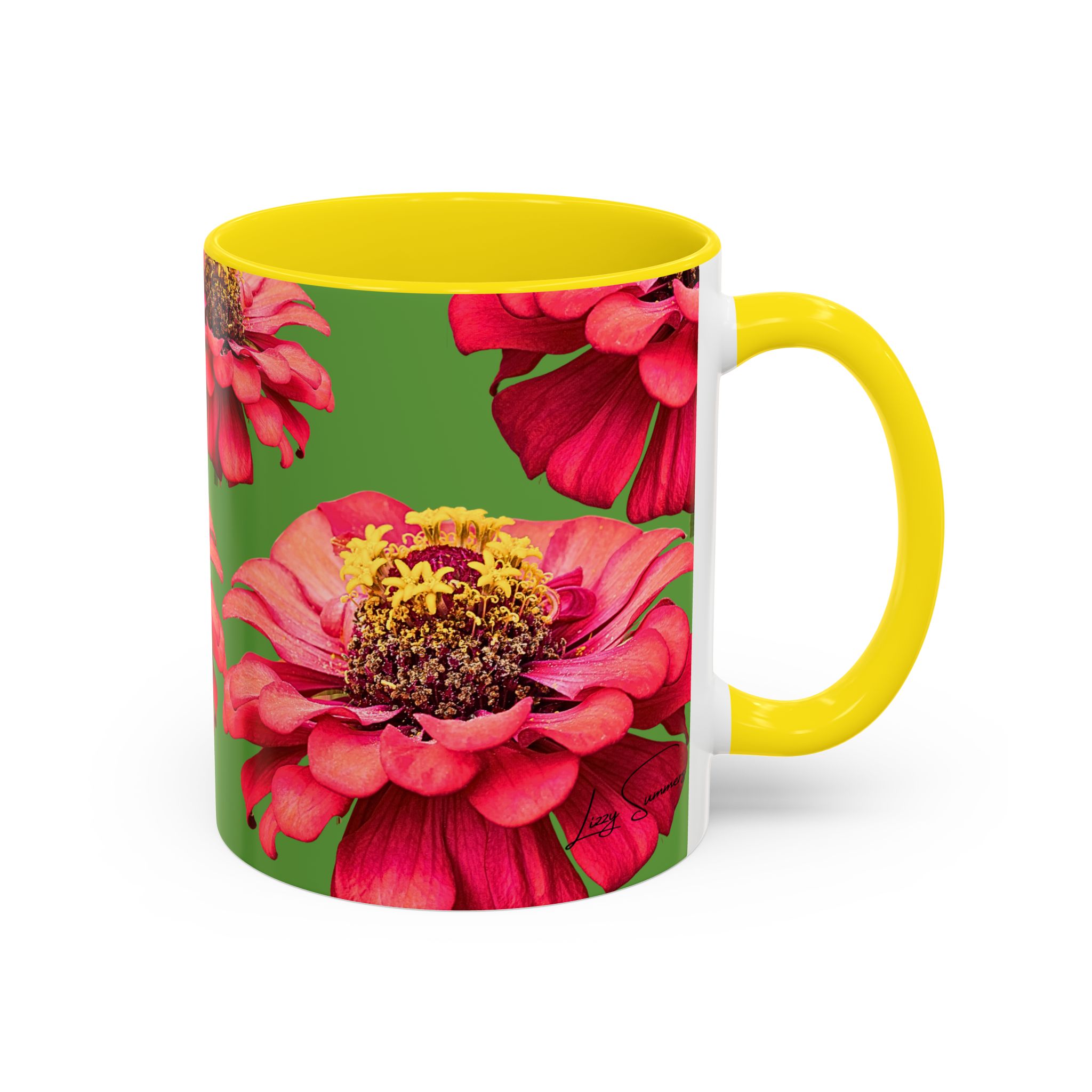 Mug, vibrant Dahlia flower on green coffee cup, floral drinkware, gift for nature lovers, botanical tea mug, unique ceramic mug - Image 10