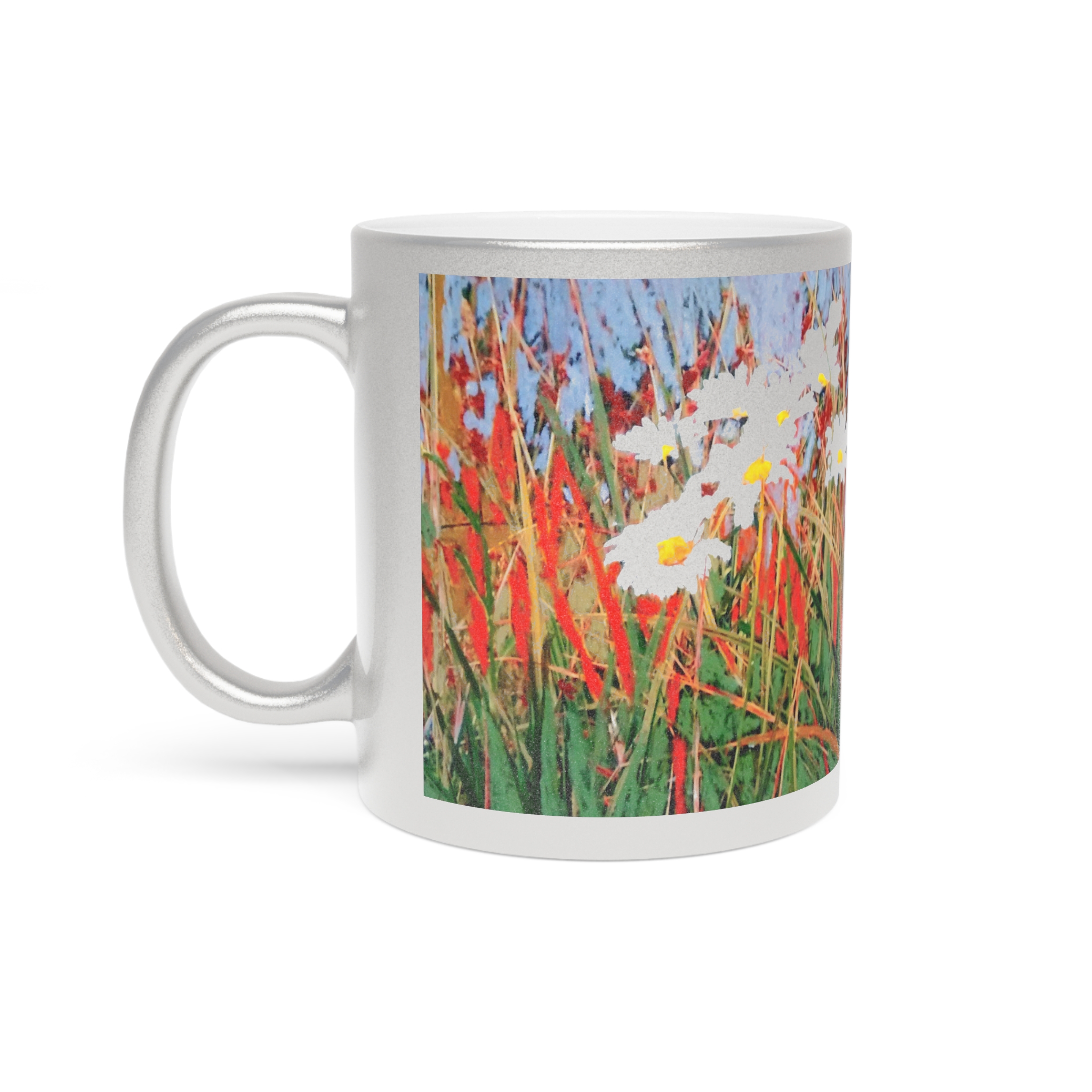 Metallic Mug (SilverGold) Pastel Daisies
