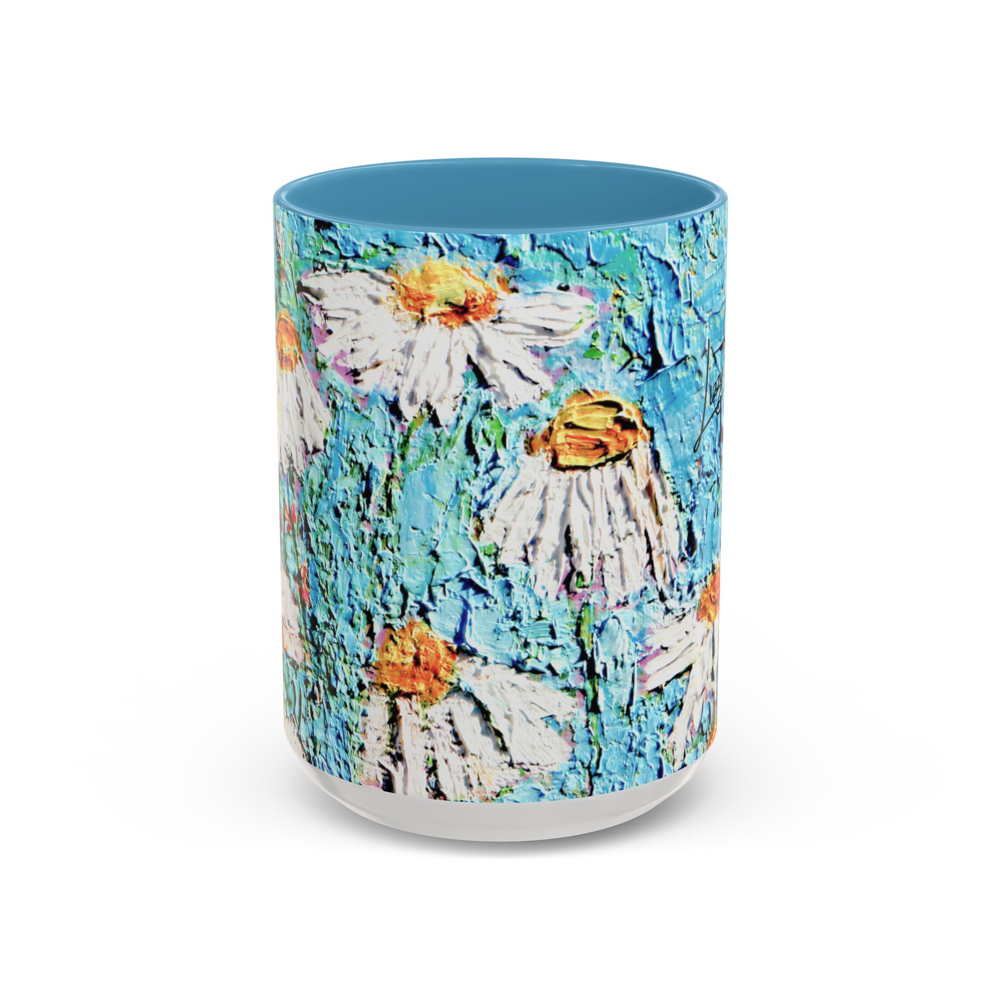 Coffee Mug Painted Daisies in Blue Sky - Image 5