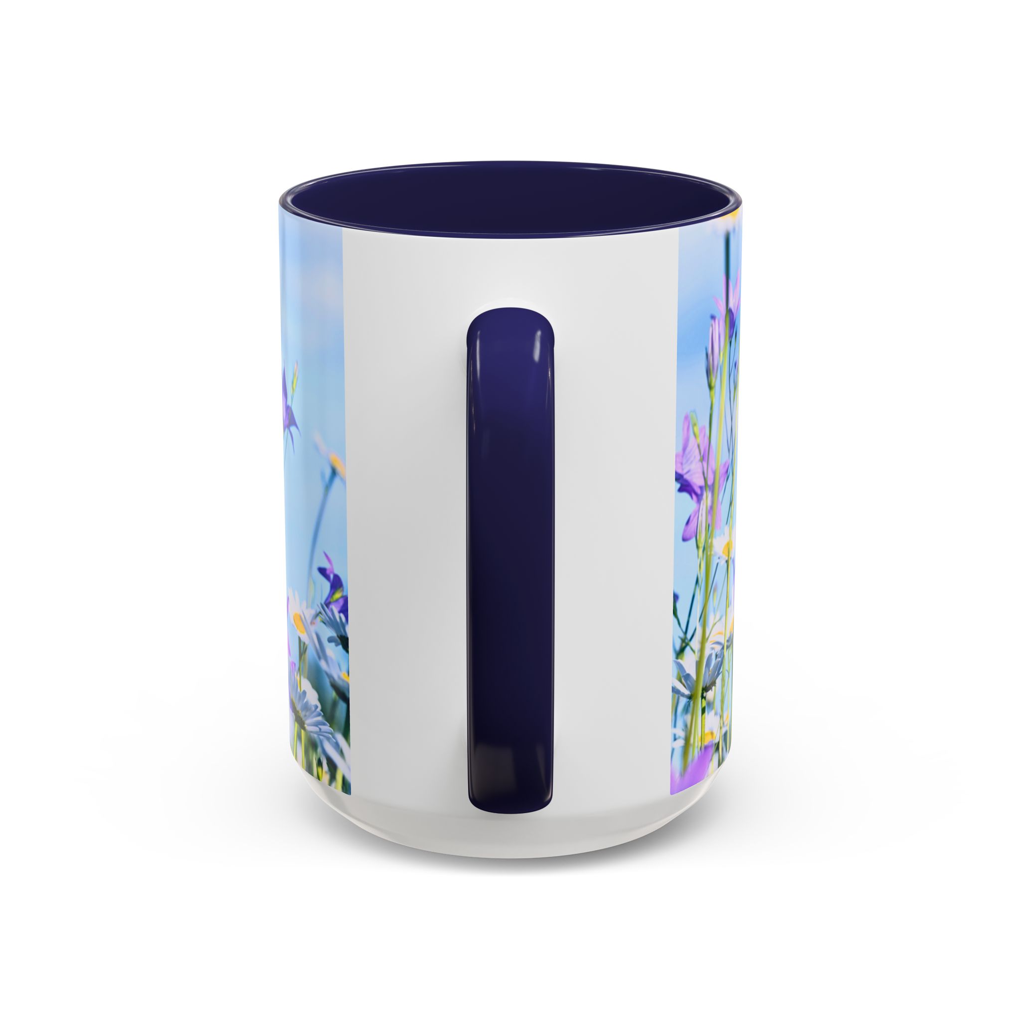 Coffee Mug Daisies and Purple Flowers on black mug - Image 8