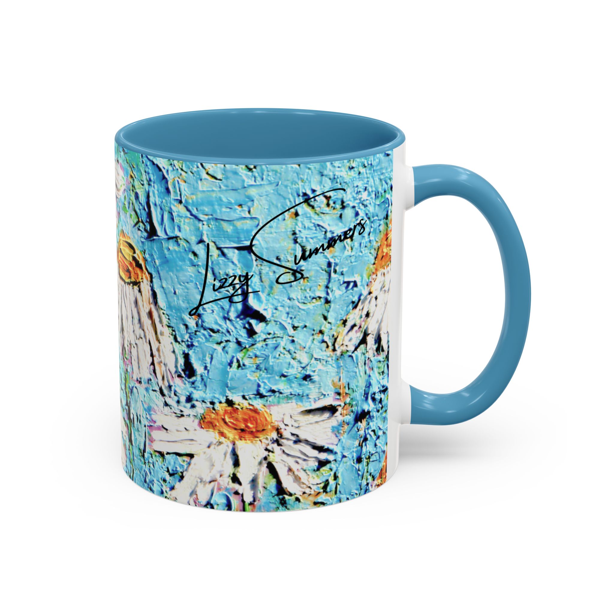Coffee Mug Painted Daisies in Blue Sky - Image 3