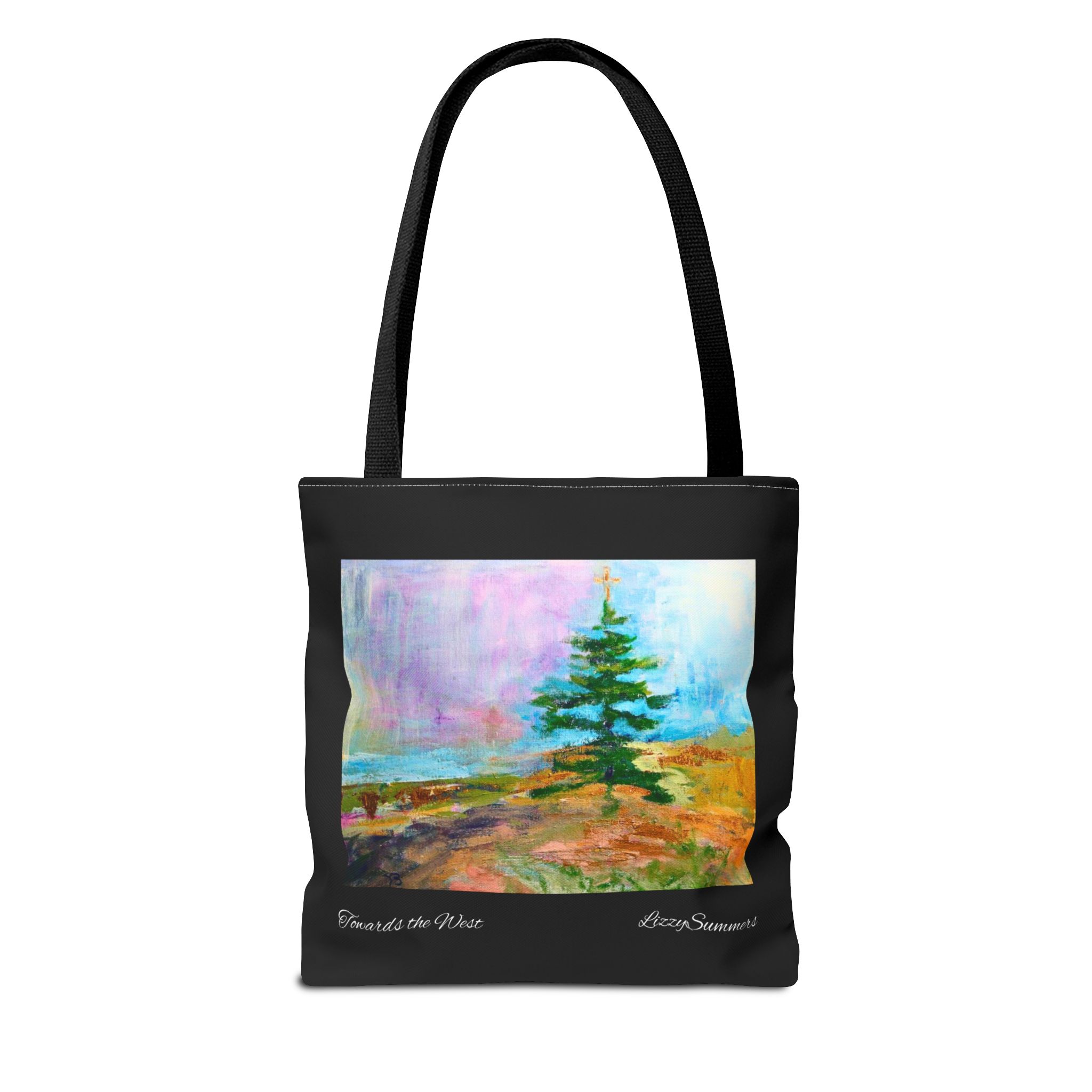 Tree Painting Tote Bag Original Art Colorado Fir, Black Tote - Image 2
