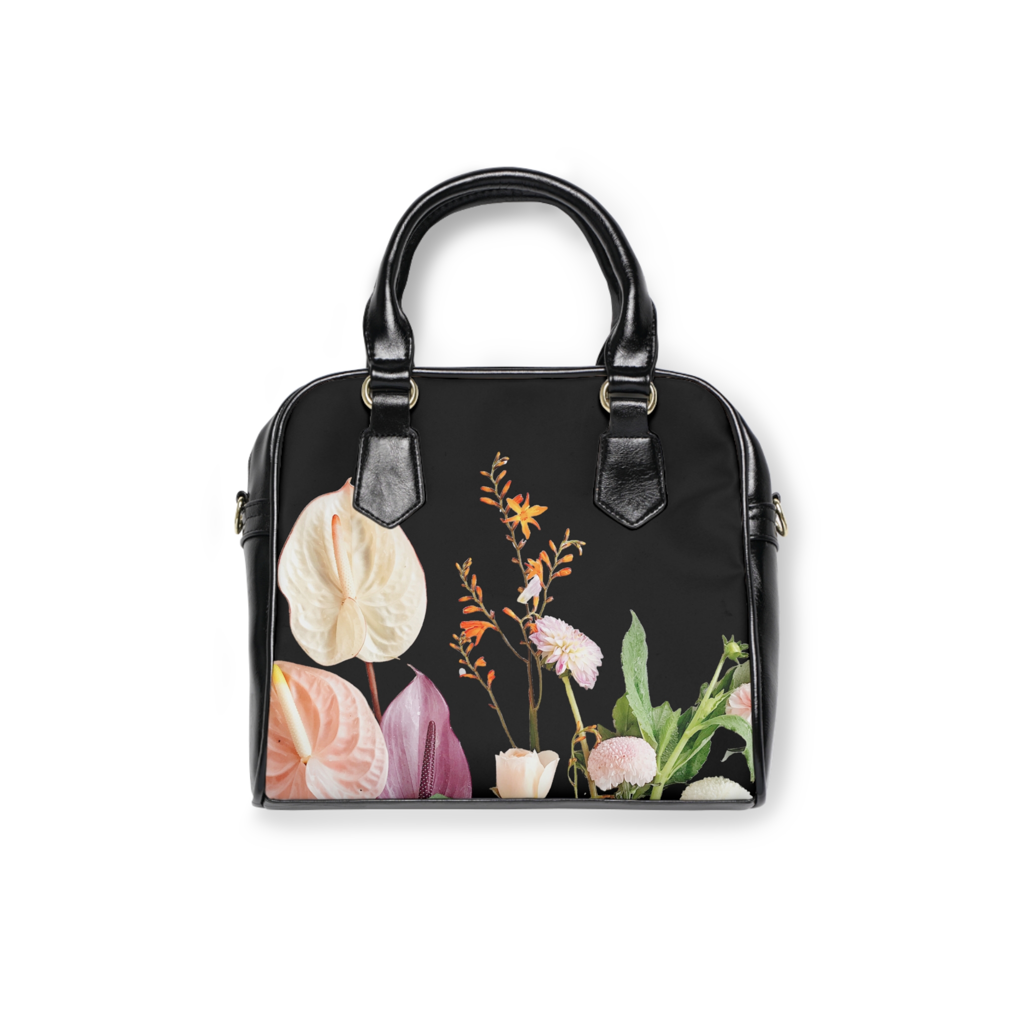 Wildflowers on Black Handbag