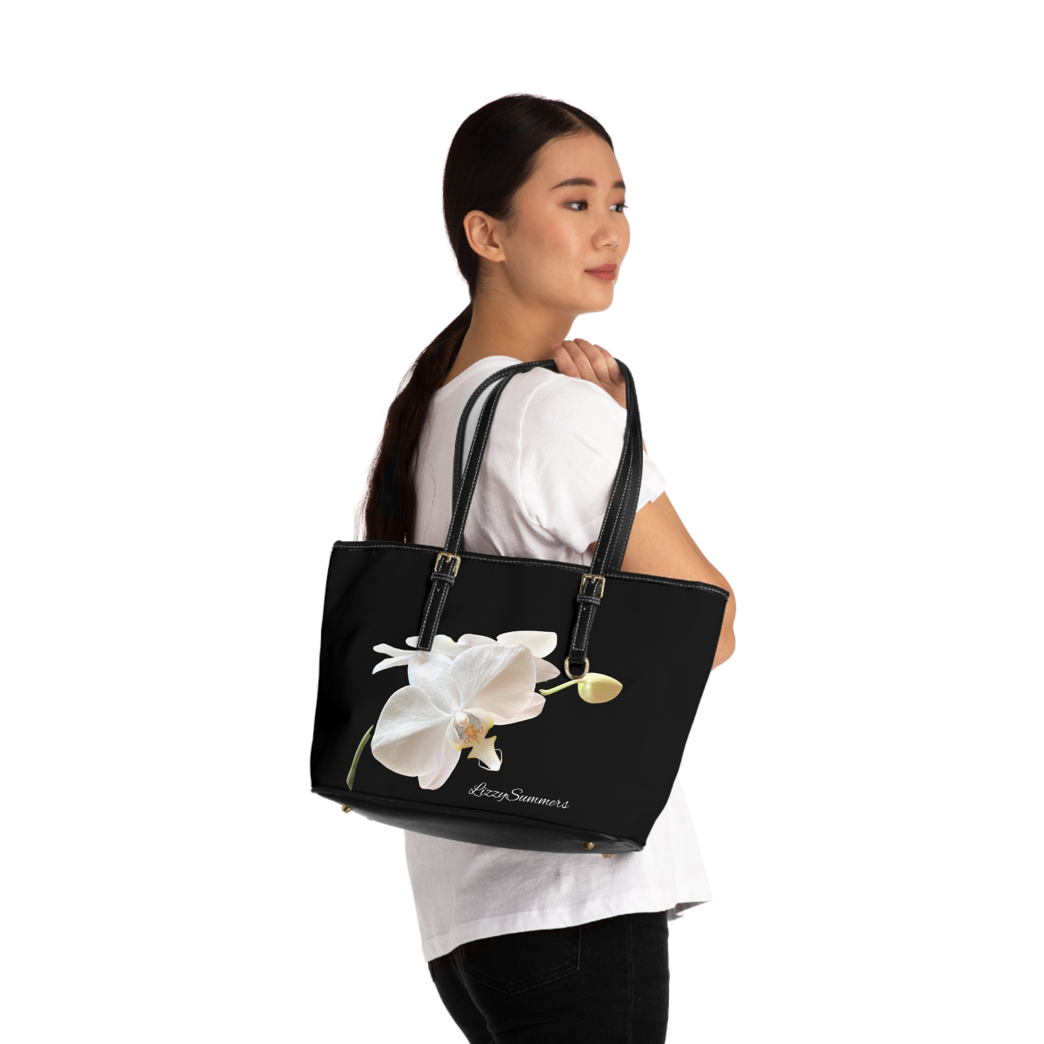 Limited Edition White Orchid Black Shoulder Bag - Image 8