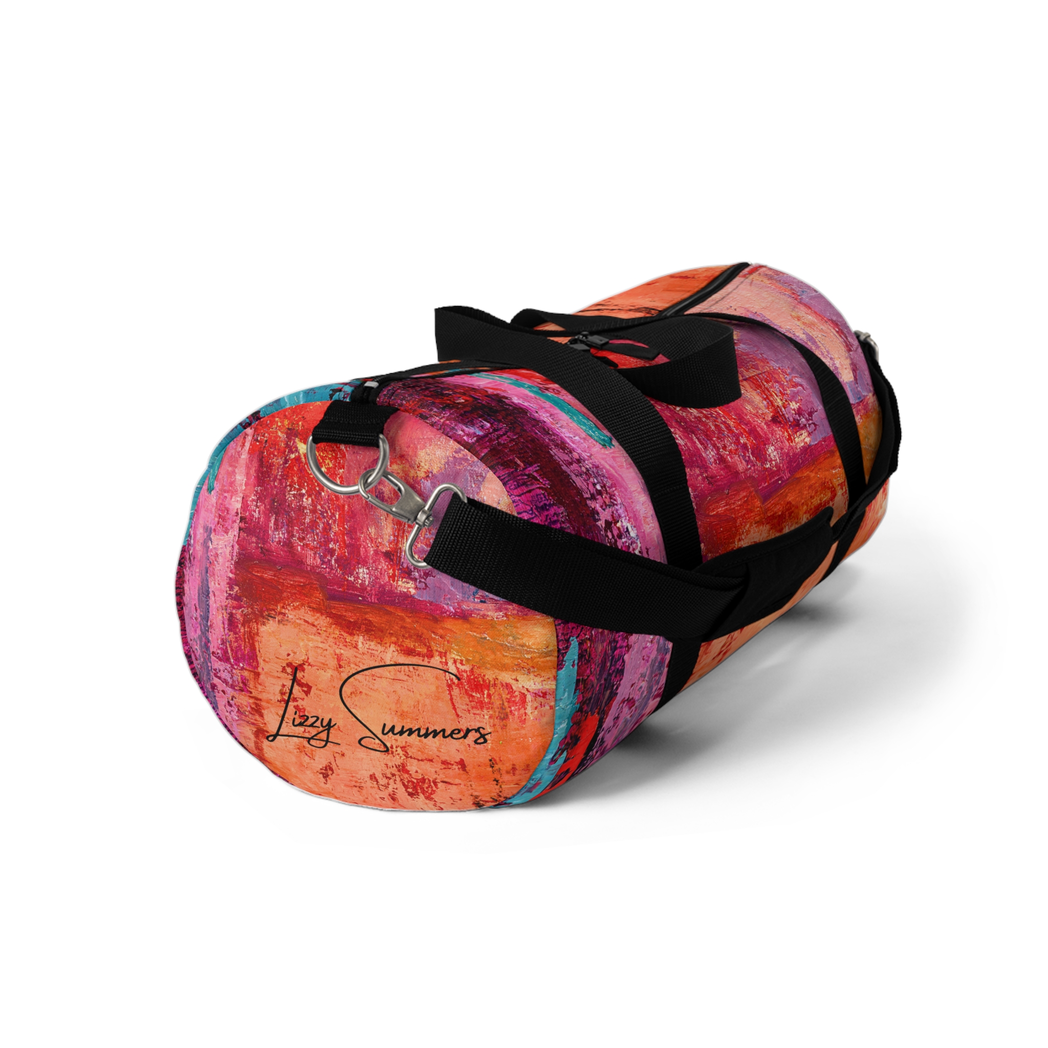 Warm Orange and Red Painterly Duffel Bag - Image 7