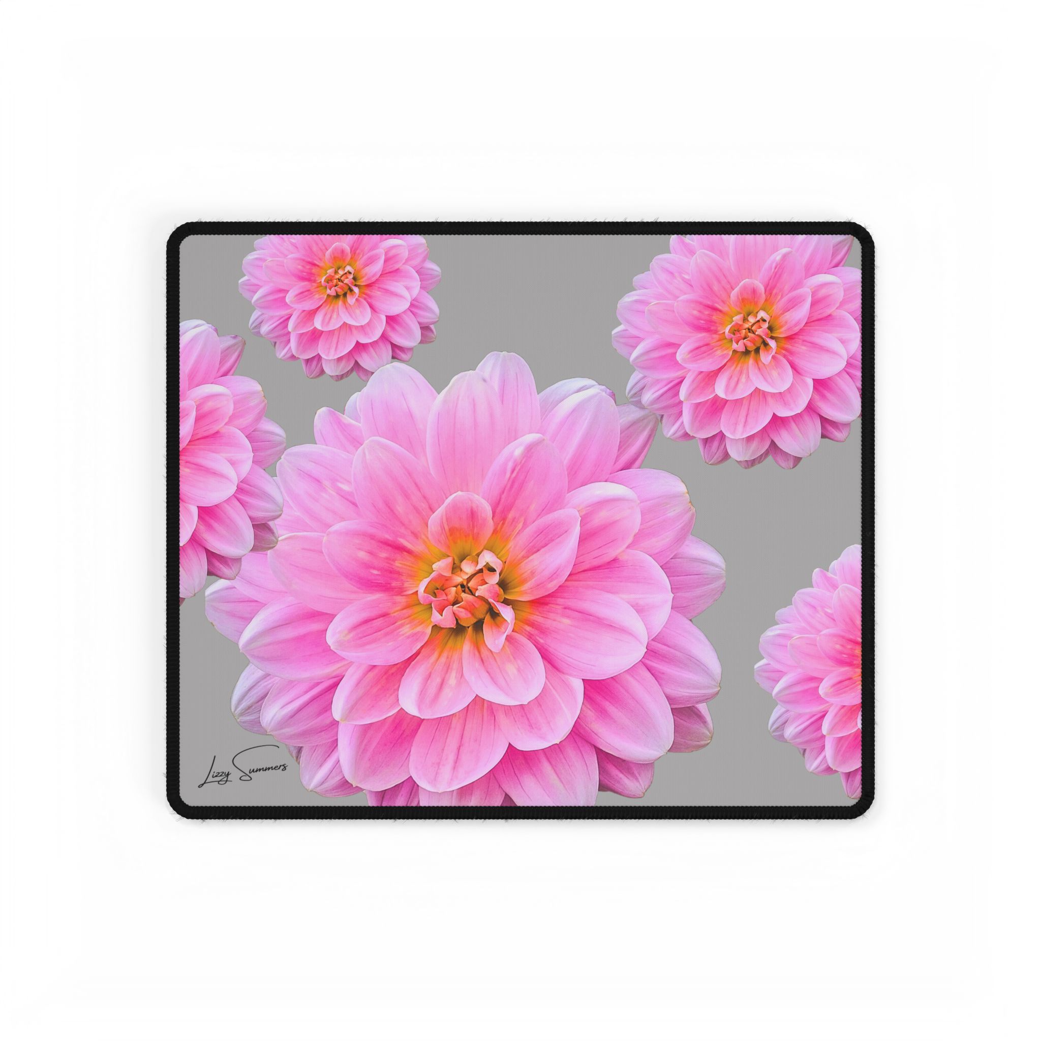 Pink Flower on Grey Desk Mat Desk Pad - Image 5