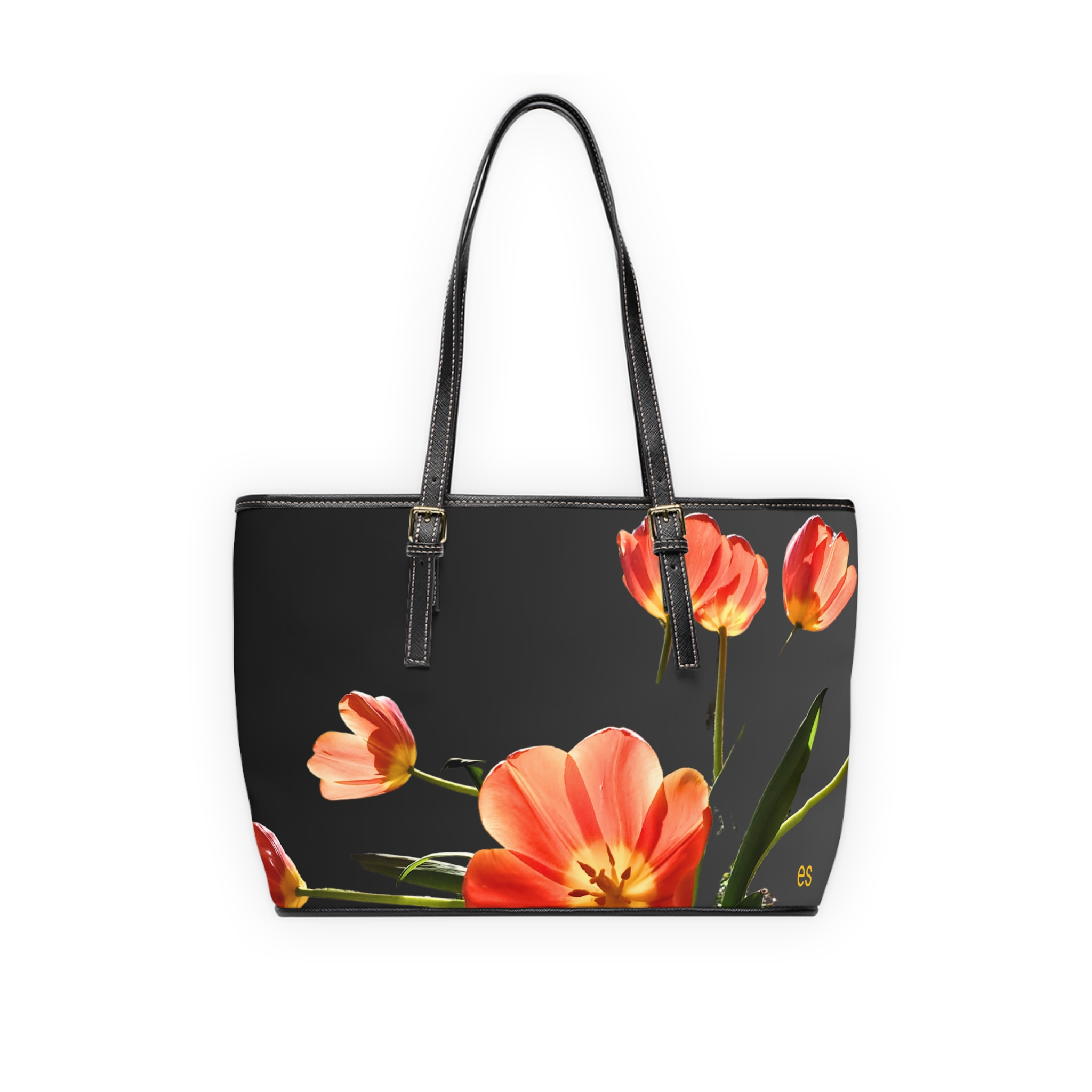 Shoulder Bag, Orange Tulip on Black - Image 6