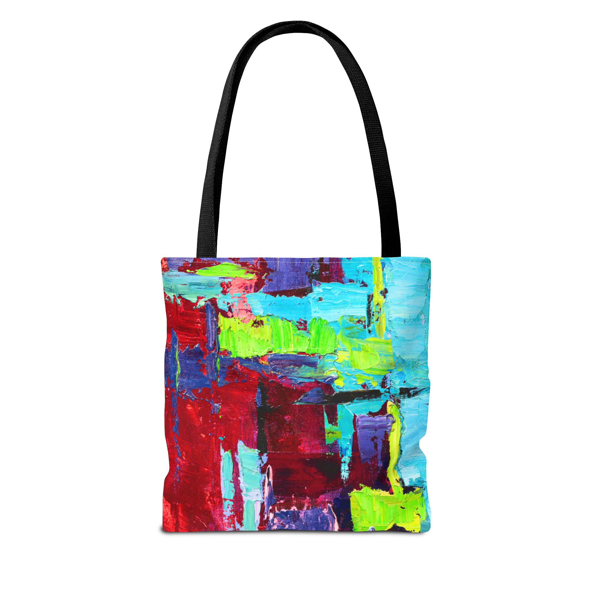 Abstract Painterly Deep Red and Sky Blue Tote Bag - Image 2