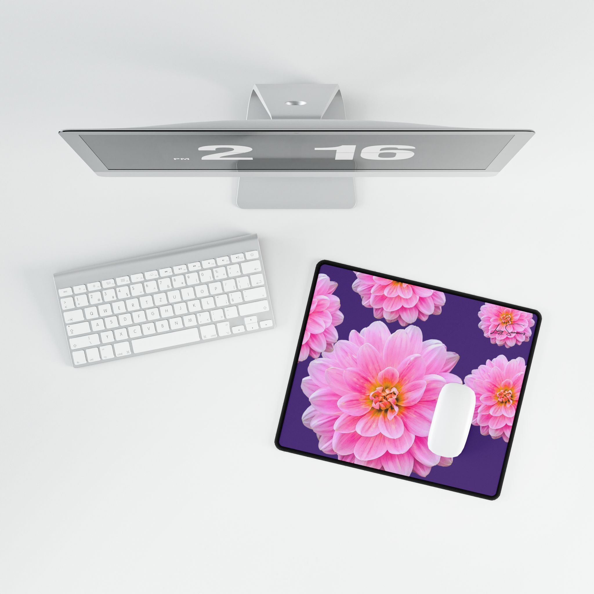 Pink Flower on Purple Dest Mat Desk Pad - Image 8