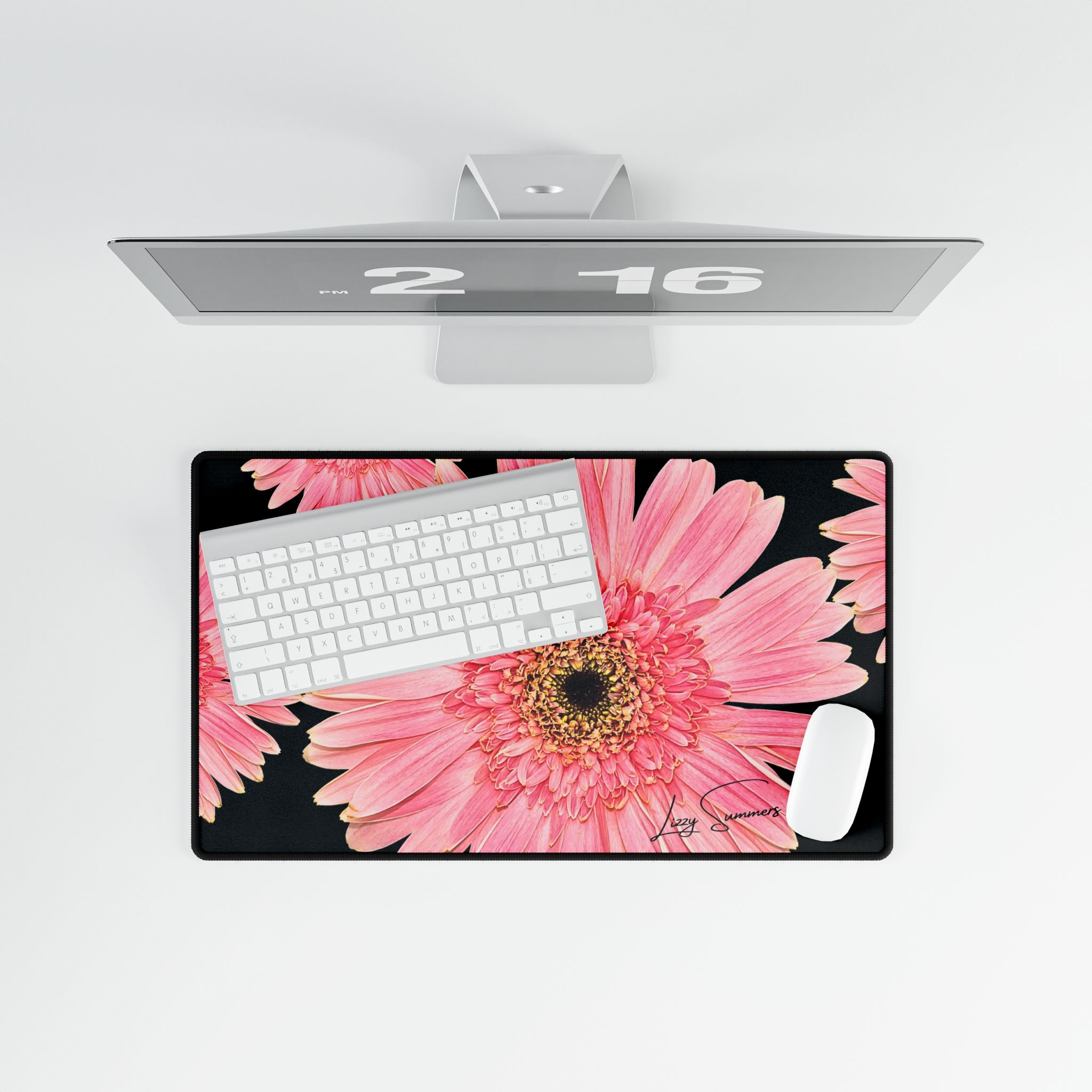 Desk Mat Desk Pad Pink Flower on Black - Image 12