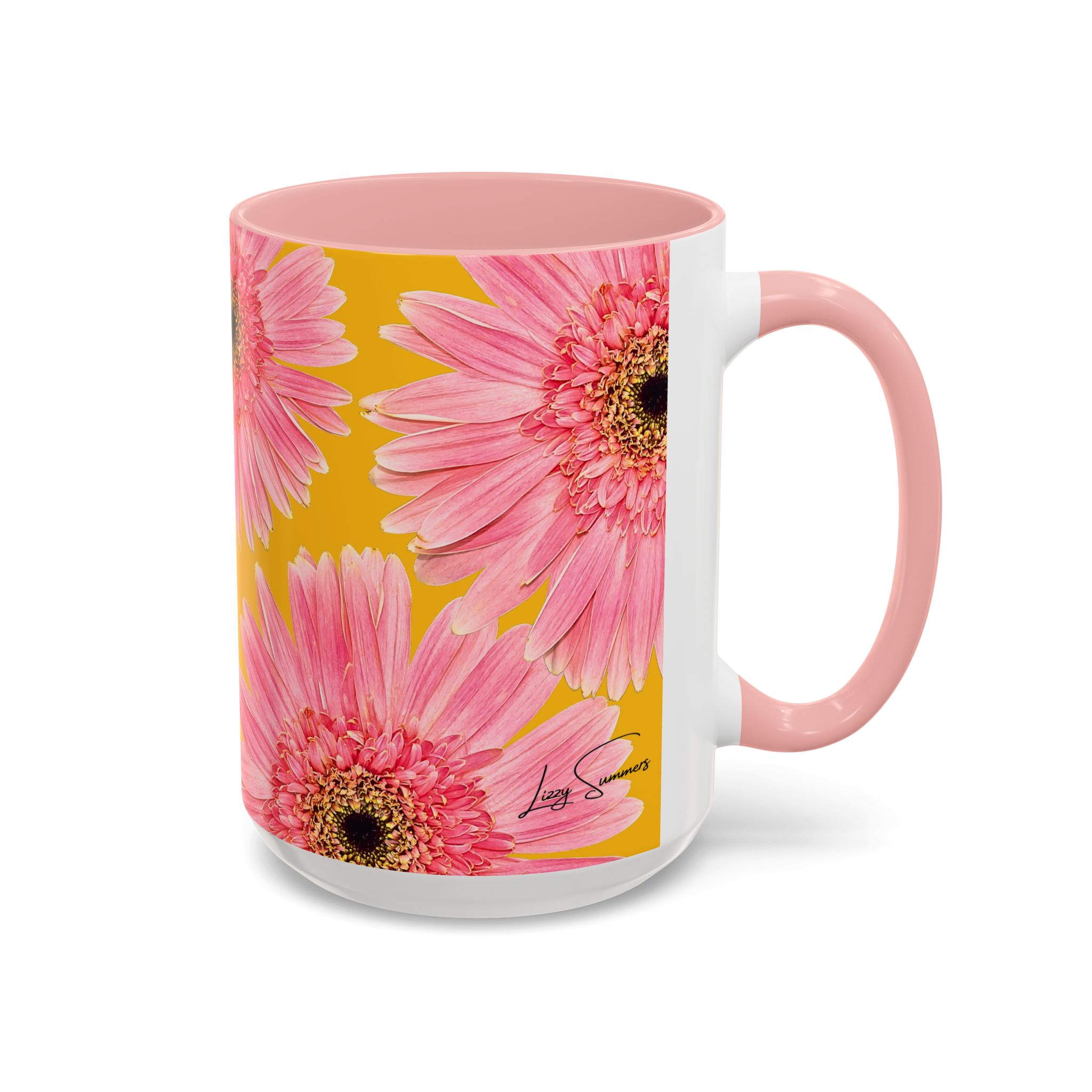 Pink Flower Yellow Accent Coffee Mug - Image 6
