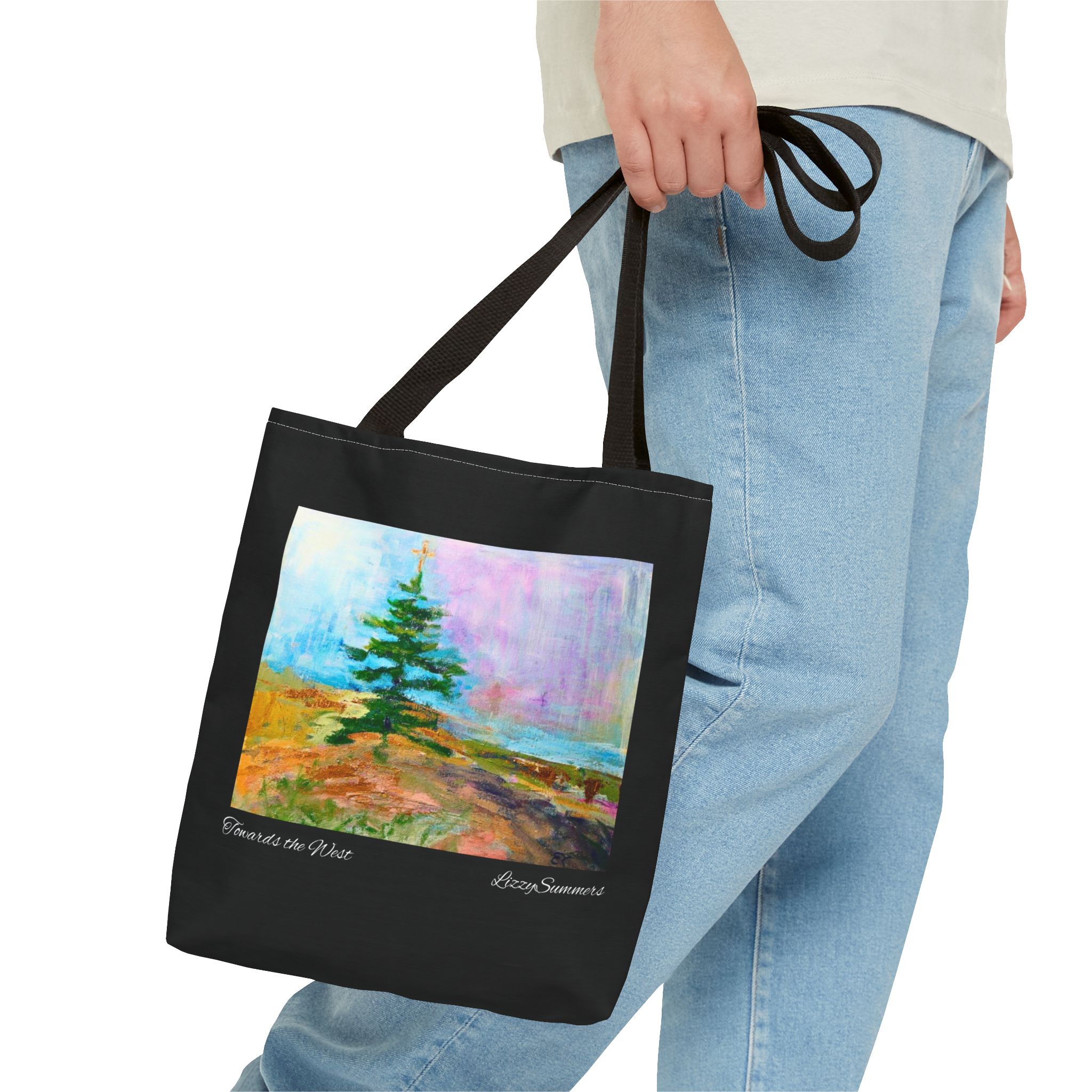 Tree Painting Tote Bag Original Art Colorado Fir, Black Tote - Image 3