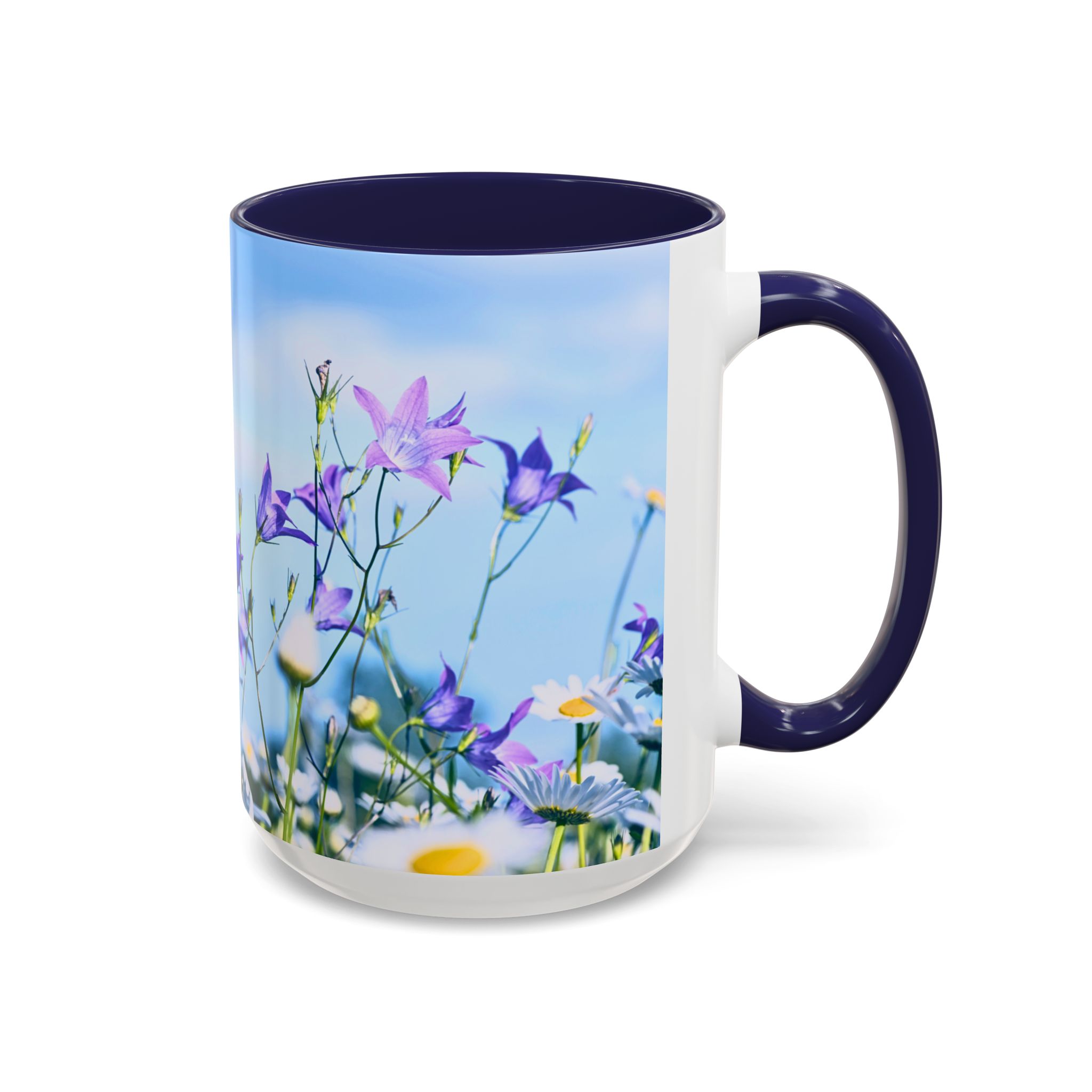 Coffee Mug Daisies and Purple Flowers on black mug - Image 6