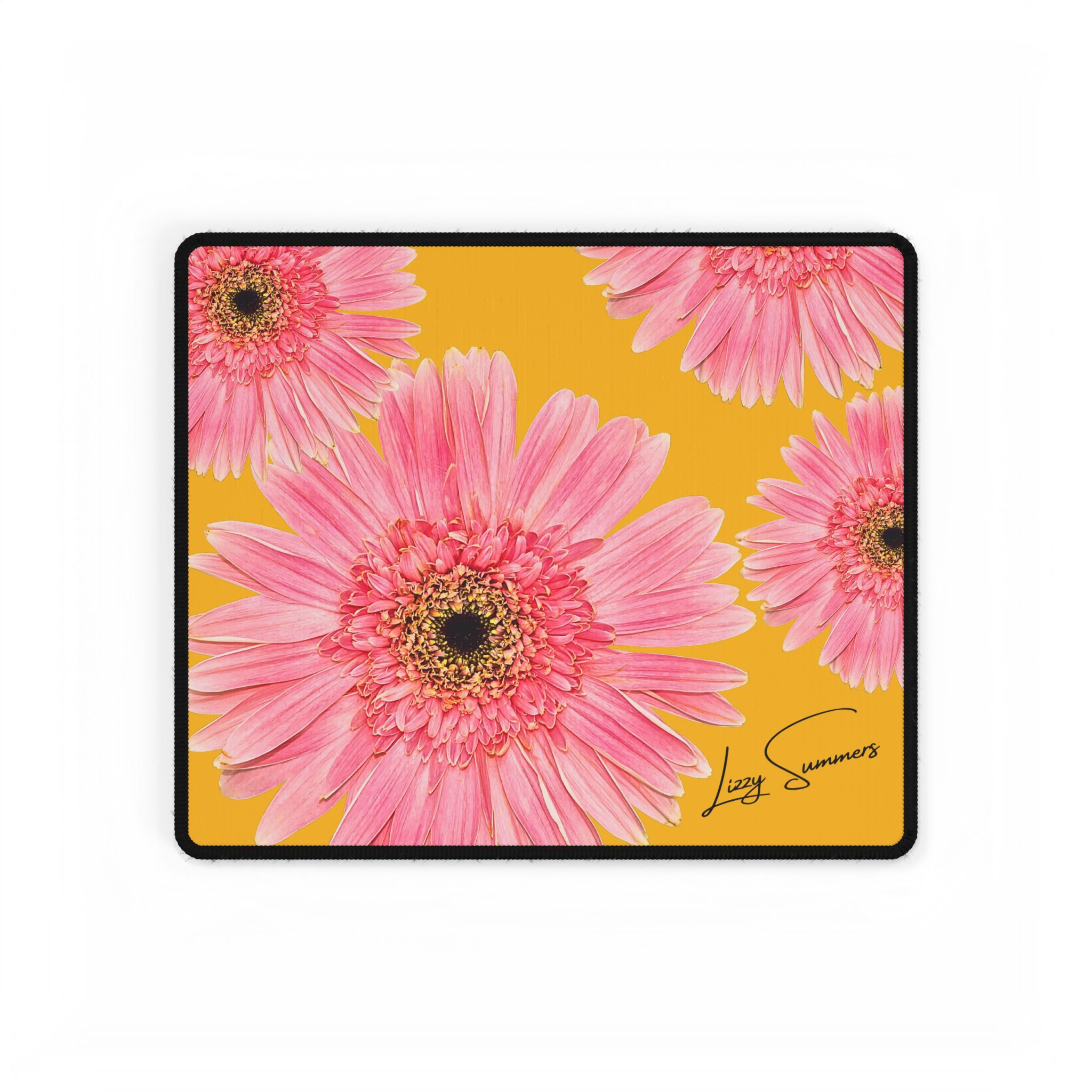 Desk Mat Desk Pad Pink Flower on Yellow - Image 5
