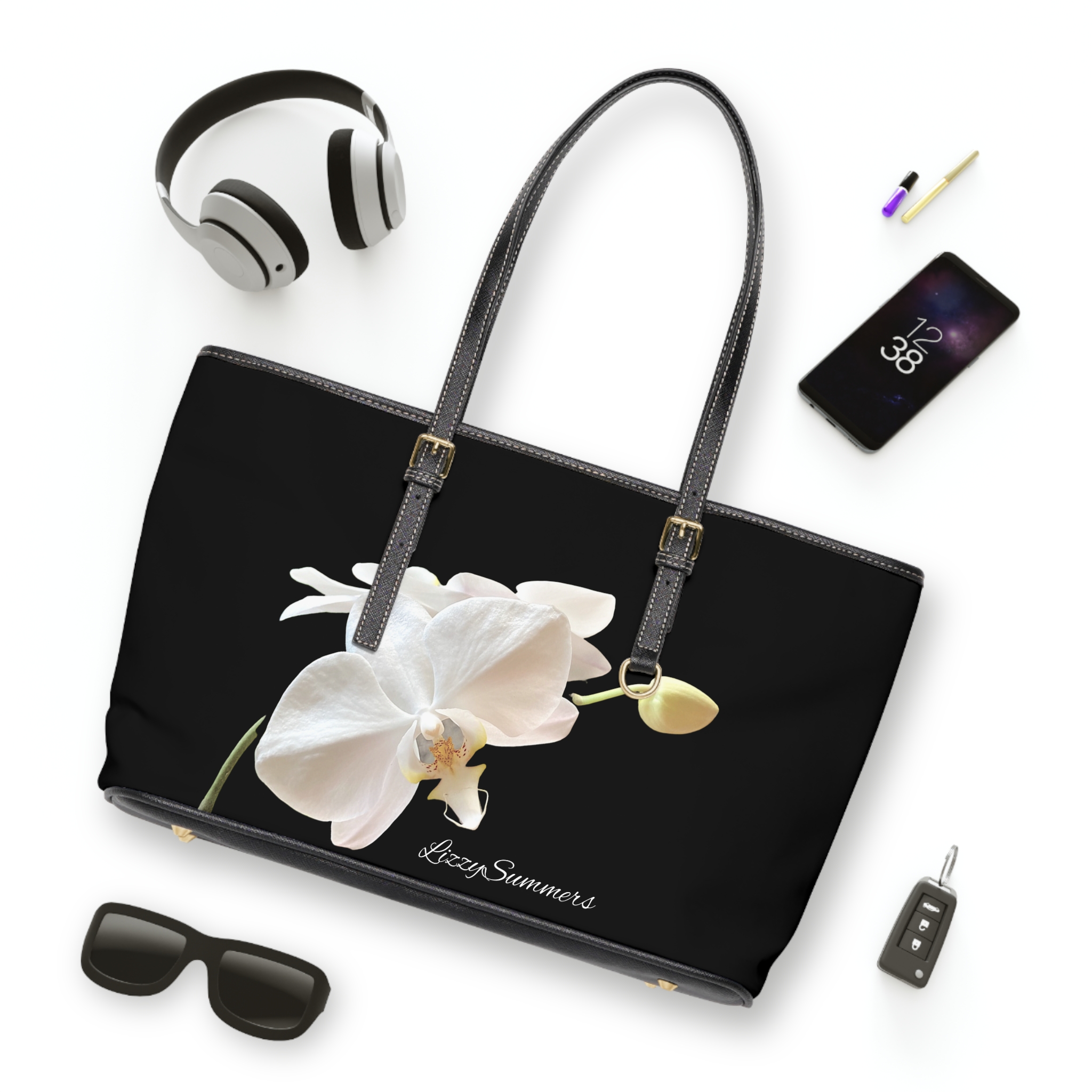 Limited Edition White Orchid Black Shoulder Bag - Image 3