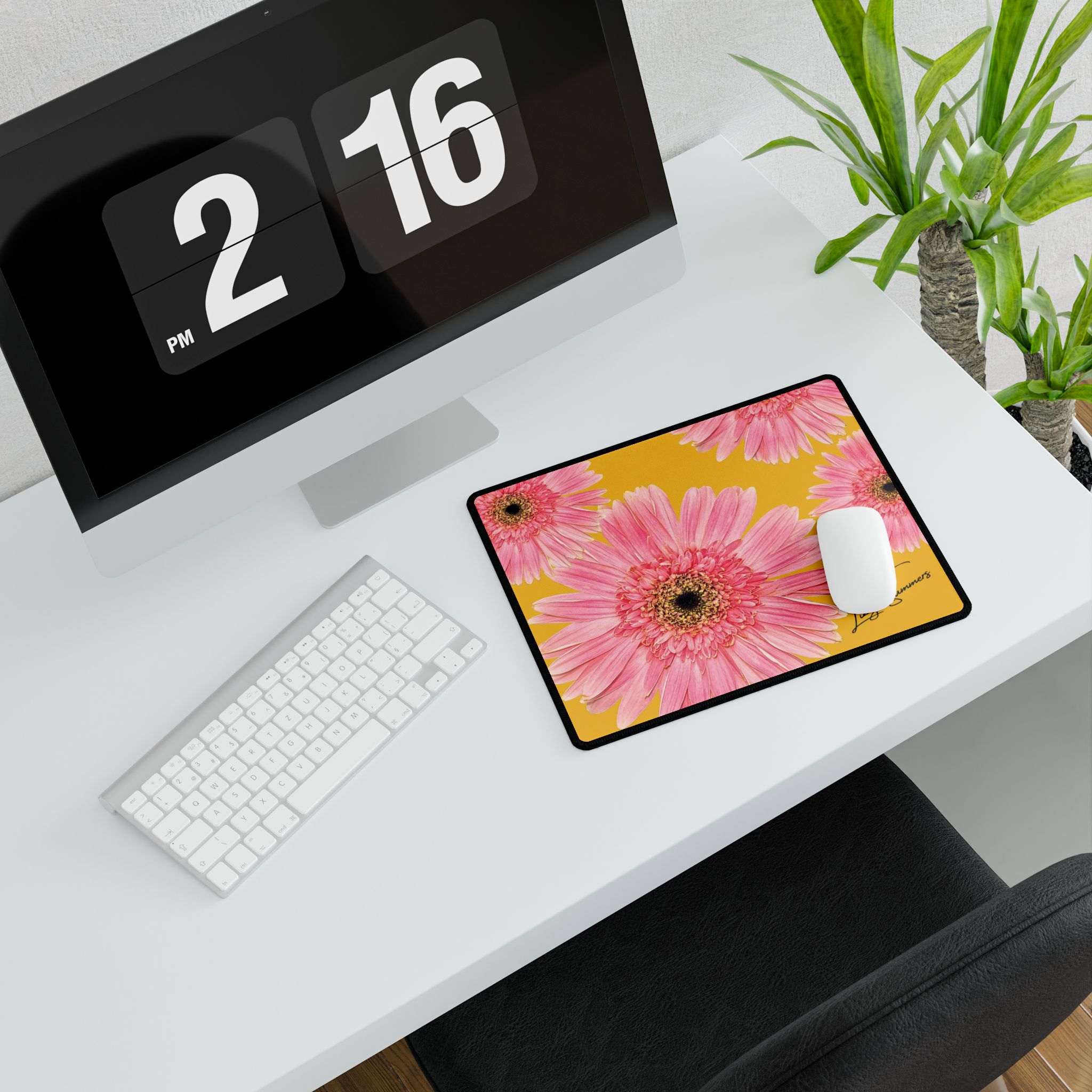Desk Mat Desk Pad Pink Flower on Yellow - Image 7