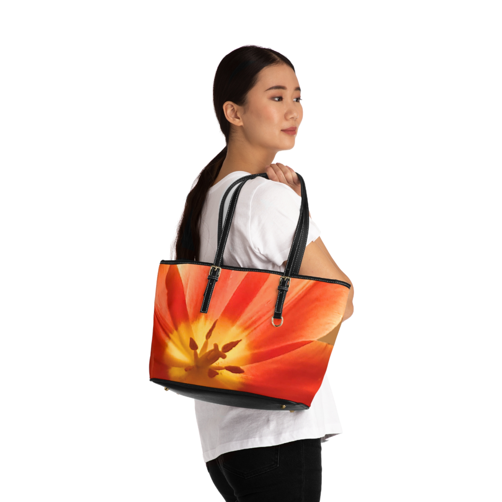 Orange Tulip on Brown Shoulder Bag - Image 8