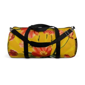 Vibrant Red Tulips on Yellow Duffel Bag
