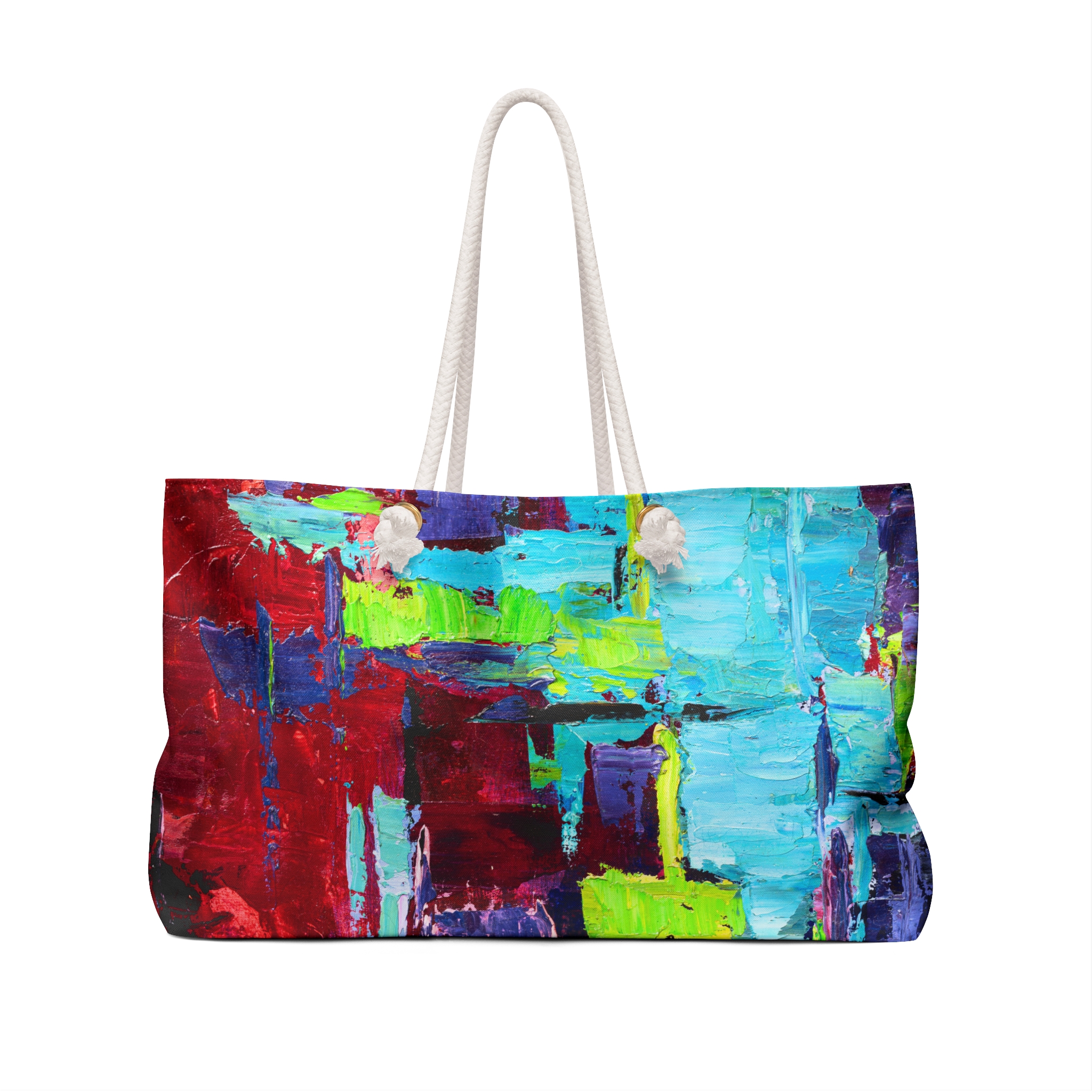 Bold Red and Sky Blue Weekender Tote bag - Image 2