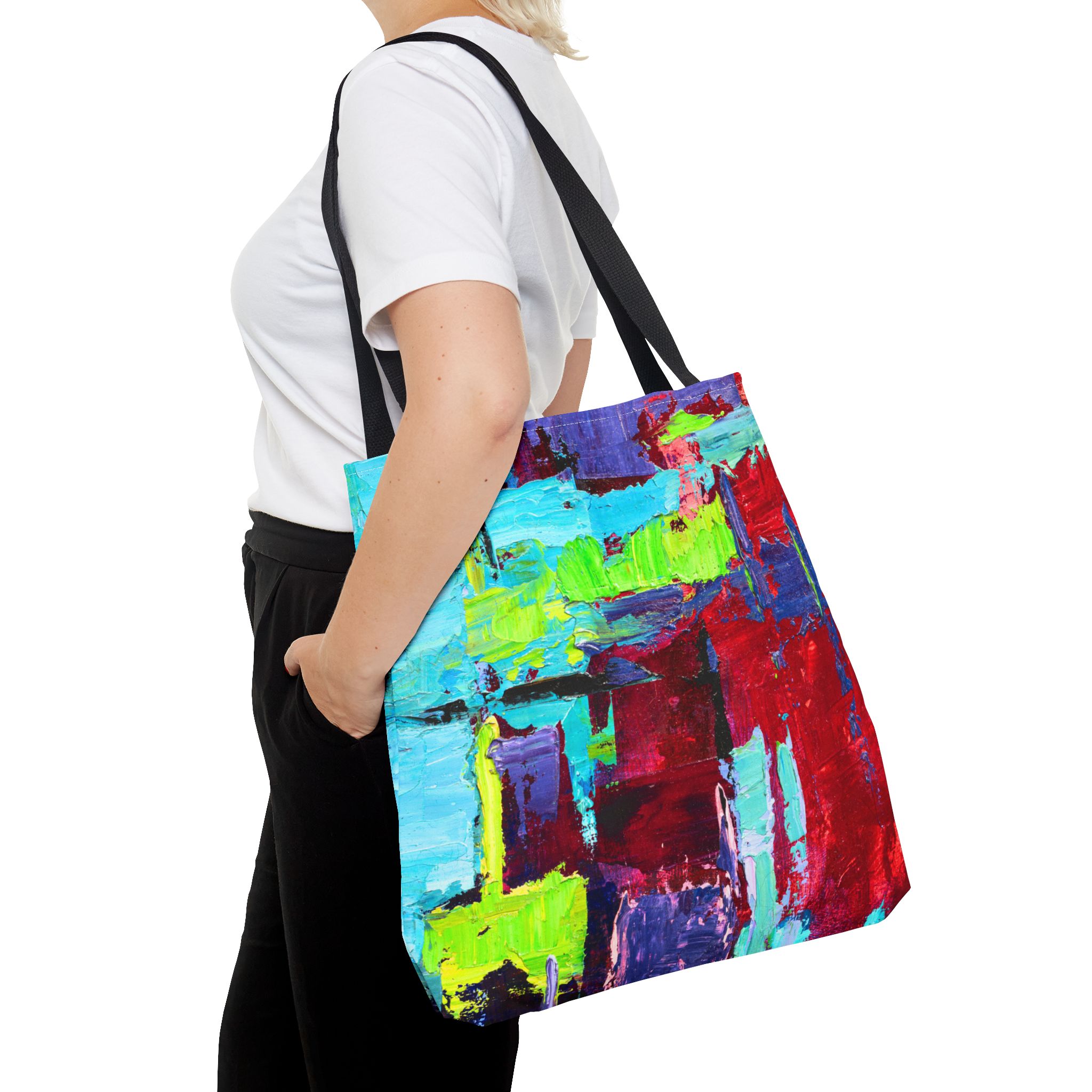 Abstract Painterly Deep Red and Sky Blue Tote Bag - Image 12