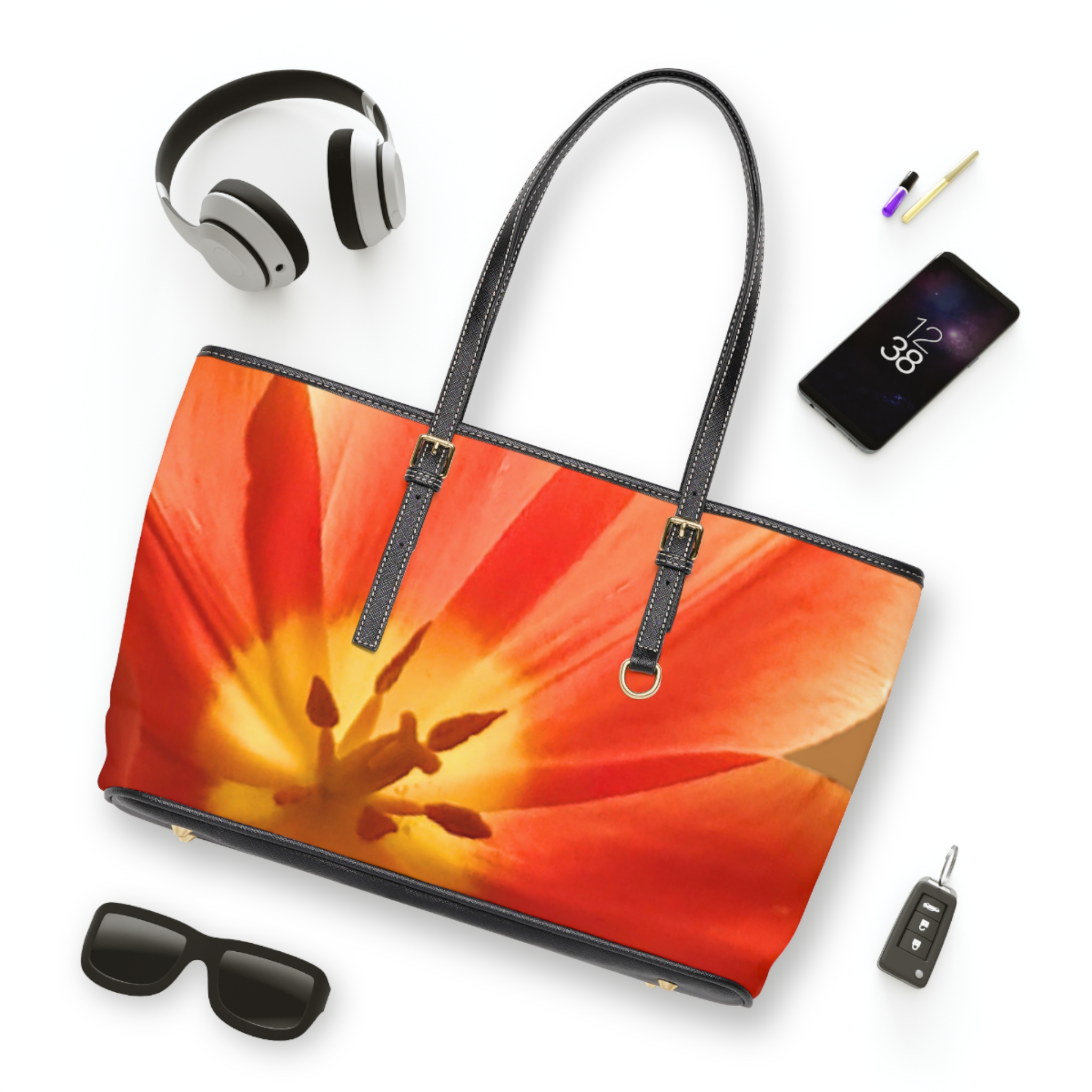 Orange Tulip on Brown Shoulder Bag - Image 3