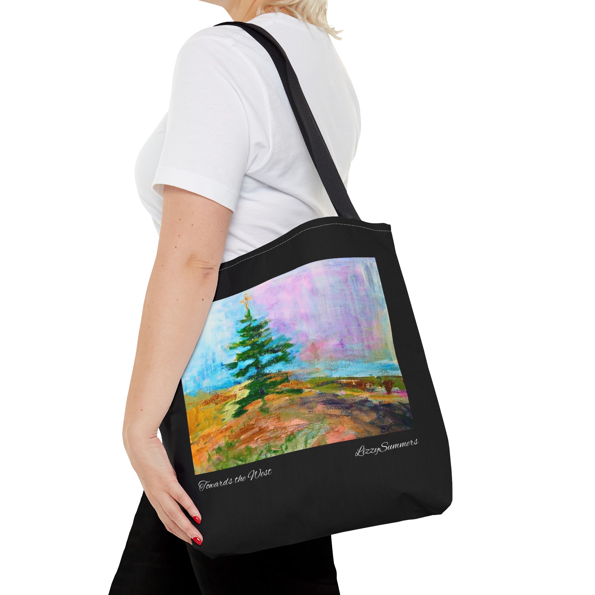 Tree Painting Tote Bag Original Art Colorado Fir, Black Tote - Image 8