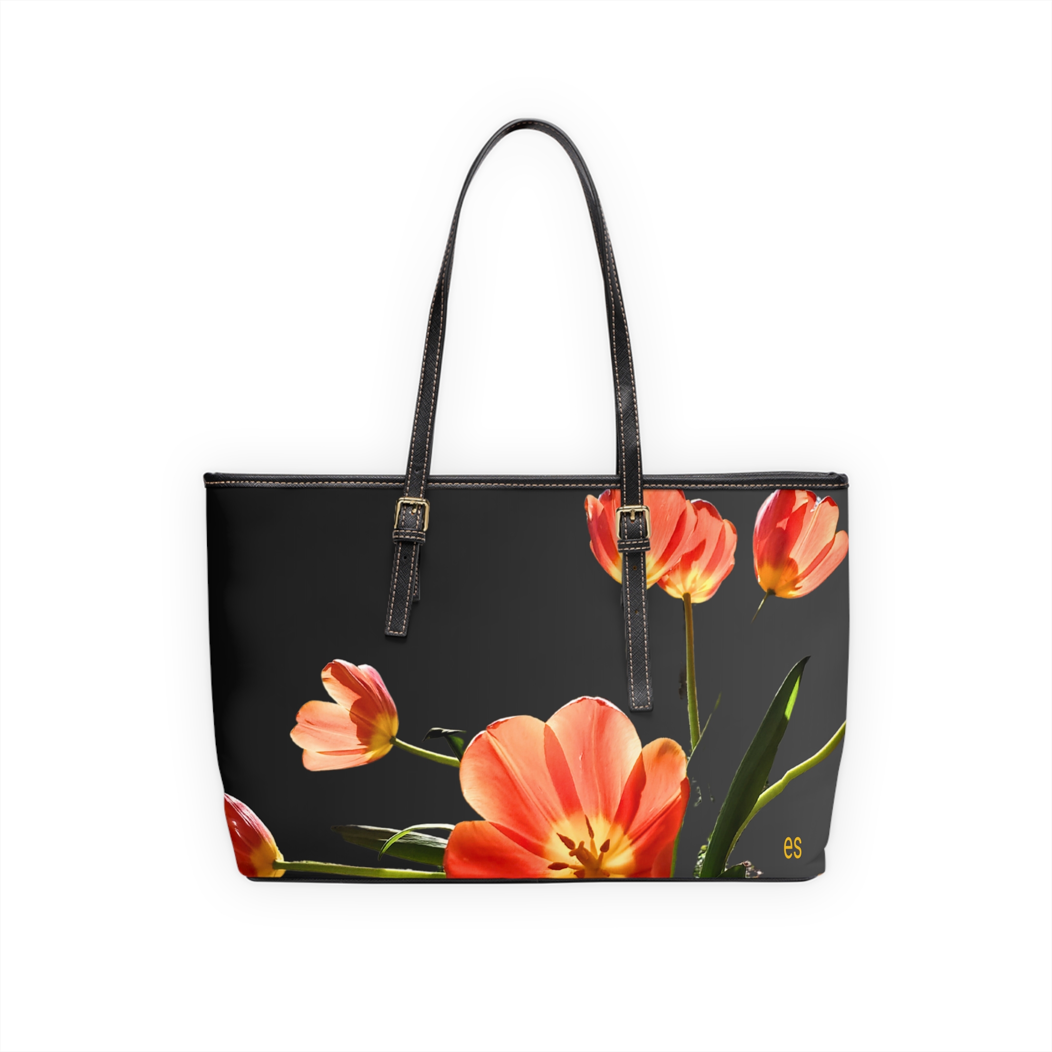 Shoulder Bag, Orange Tulip on Black - Image 2