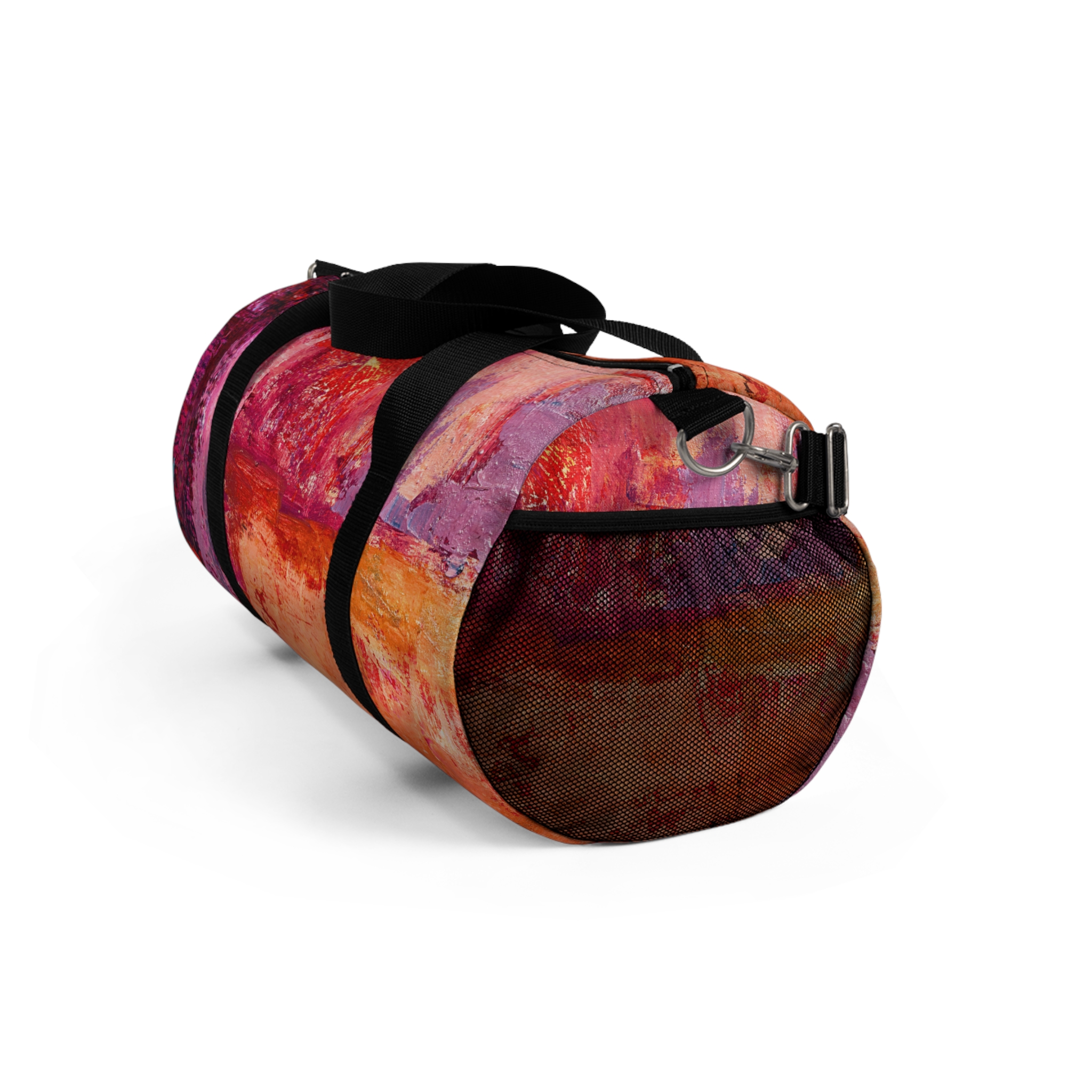 Warm Orange and Red Painterly Duffel Bag - Image 8