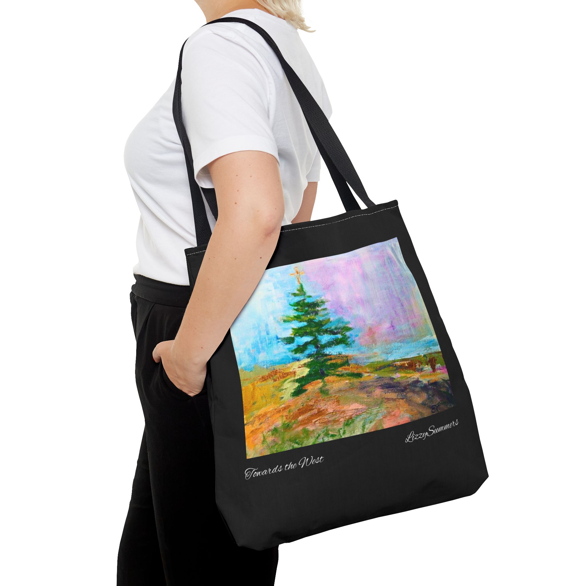 Tree Painting Tote Bag Original Art Colorado Fir, Black Tote - Image 12