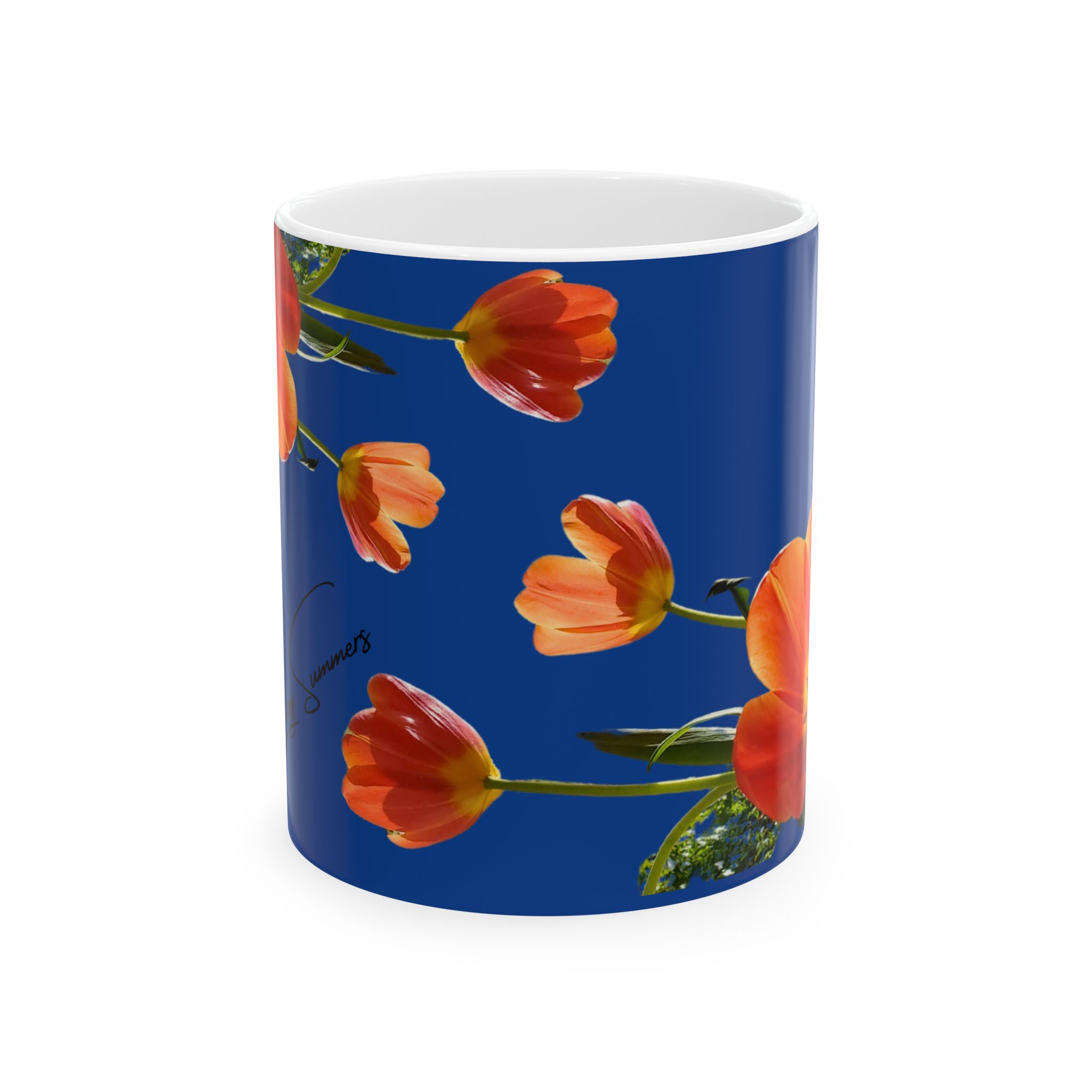 Coffee Mug Tulips on Blue - Image 2