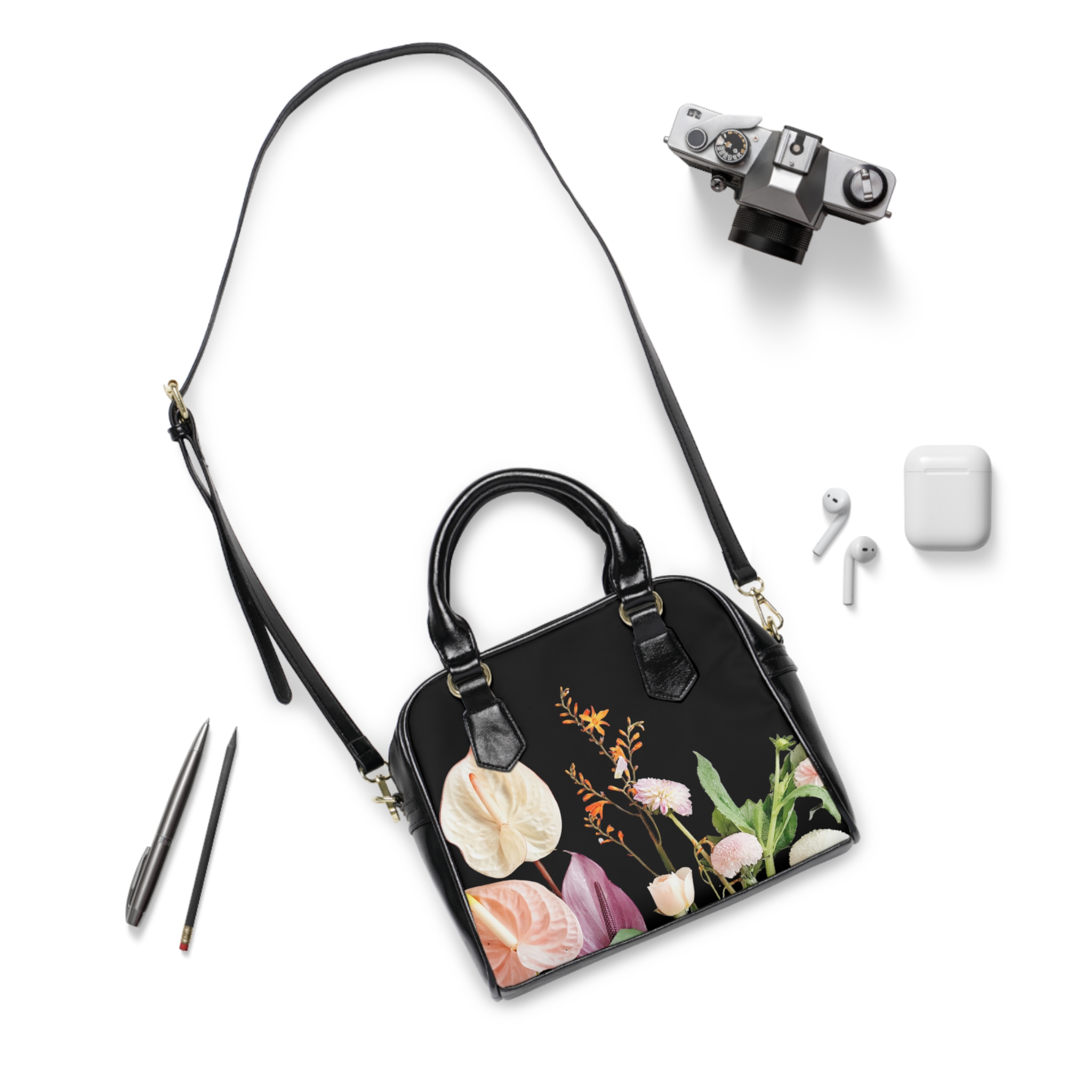 Wildflowers on Black Handbag - Image 3