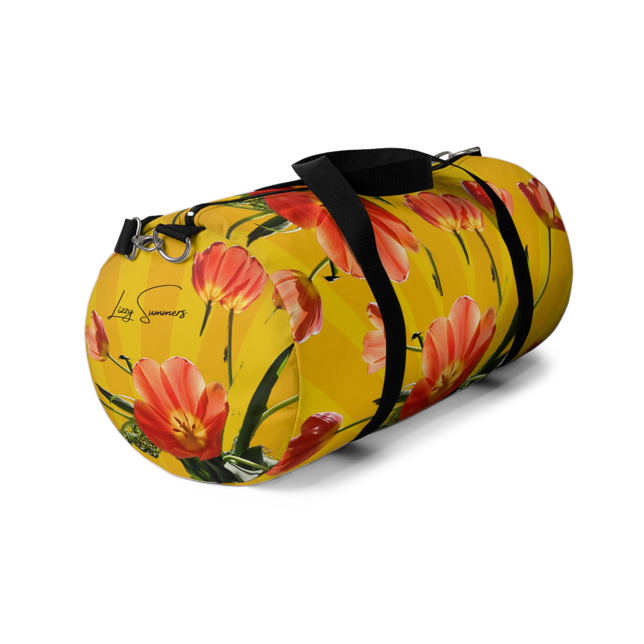 Vibrant Red Tulips on Yellow Duffel Bag - Image 3
