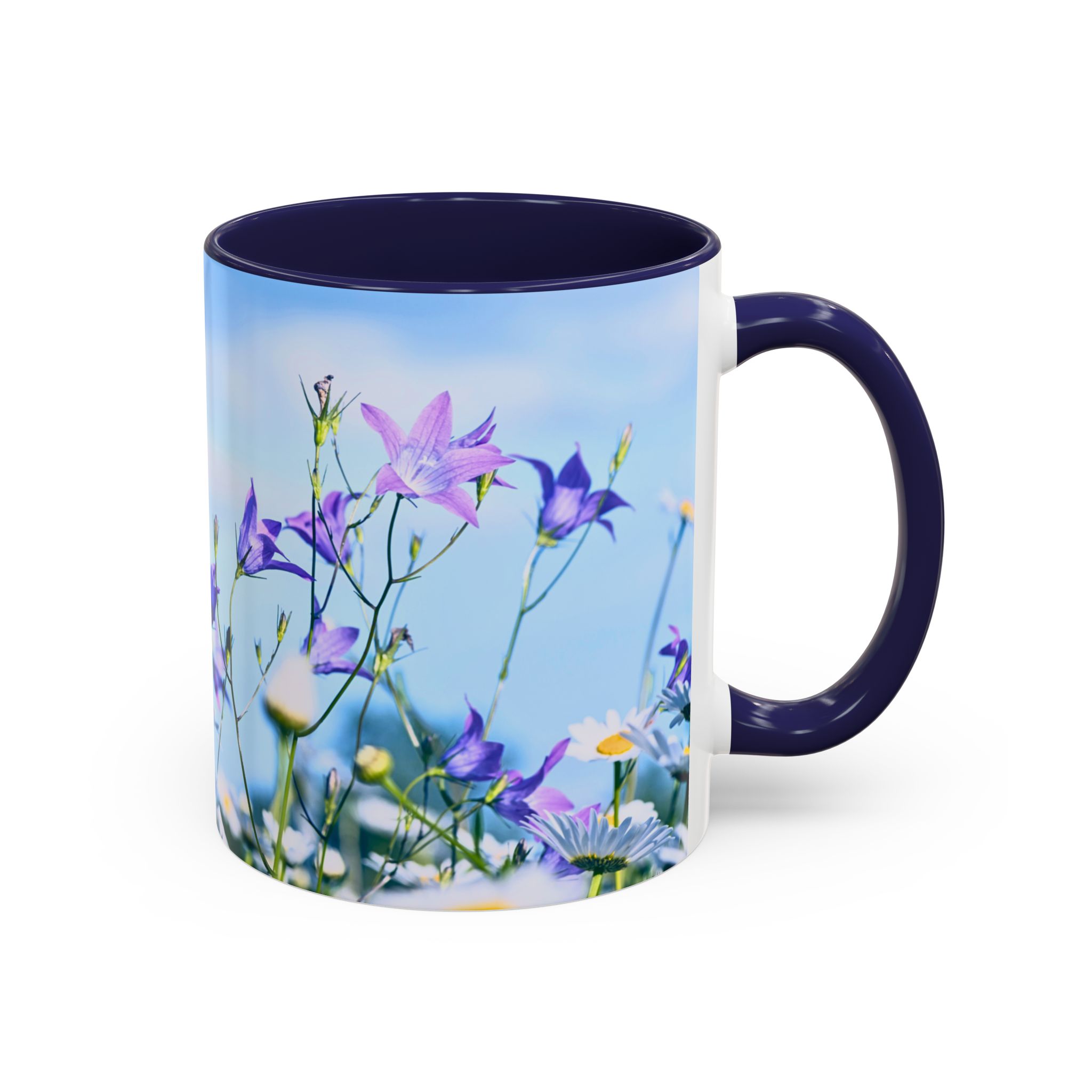 Coffee Mug Daisies and Purple Flowers on black mug - Image 2