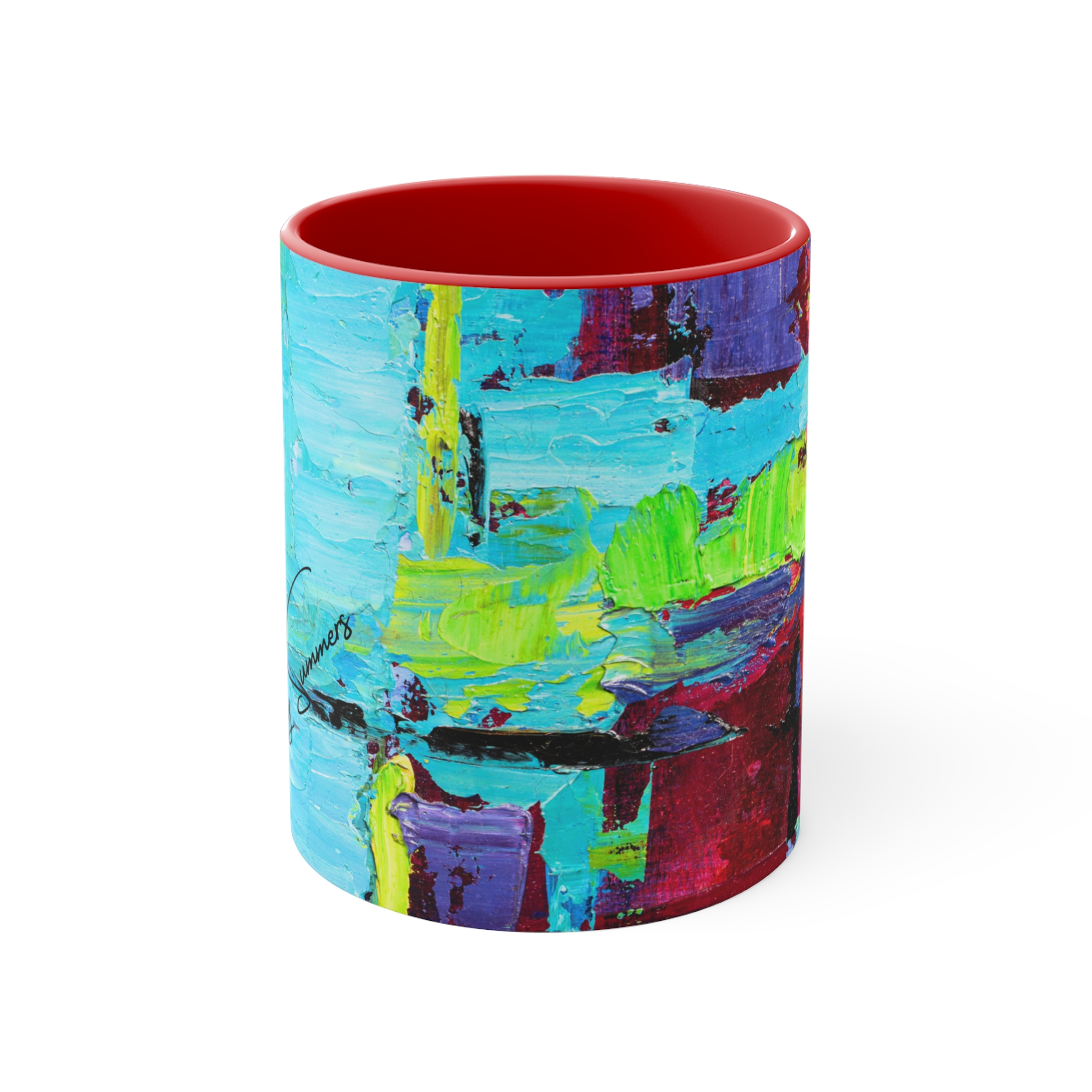 Coffee Mug Bold Red and Sky Blue - Image 3