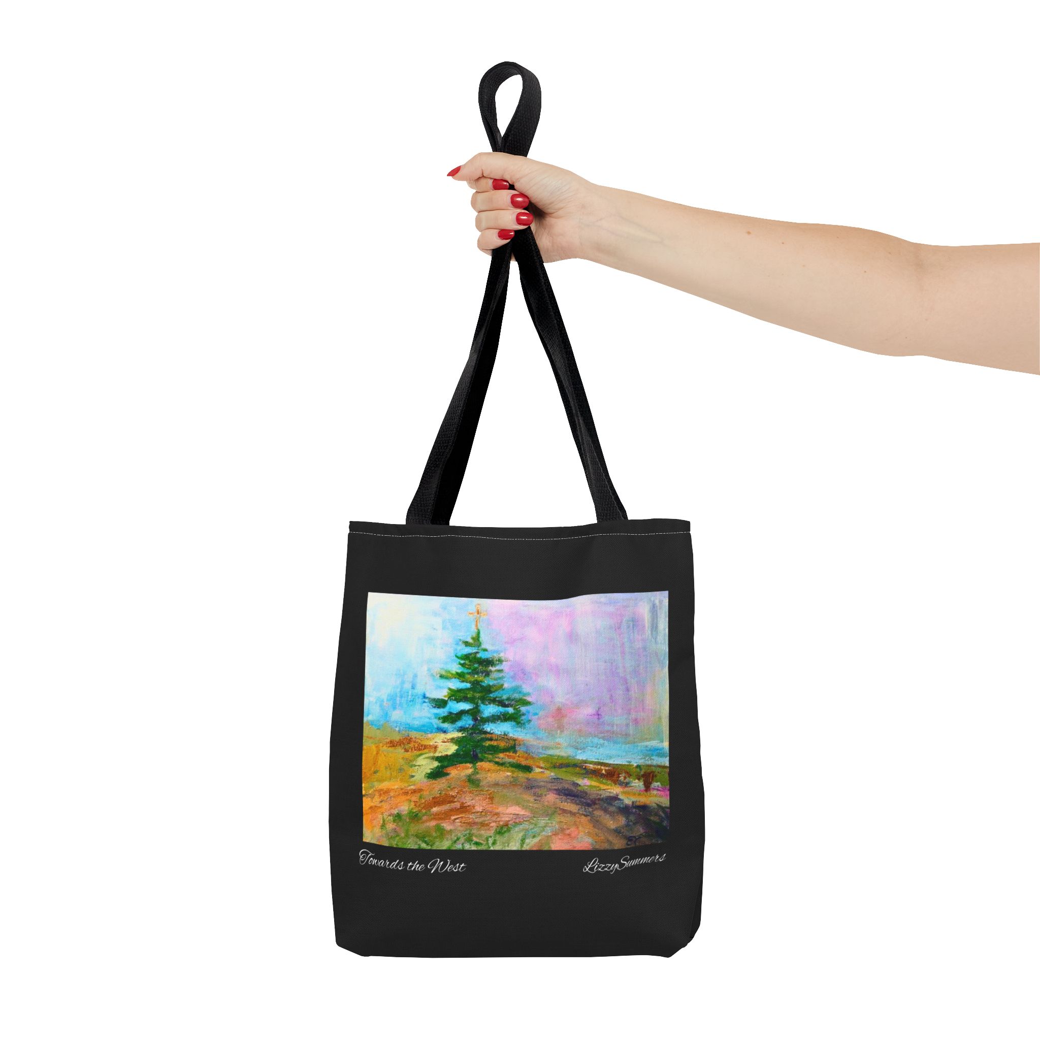 Tree Painting Tote Bag Original Art Colorado Fir, Black Tote - Image 4