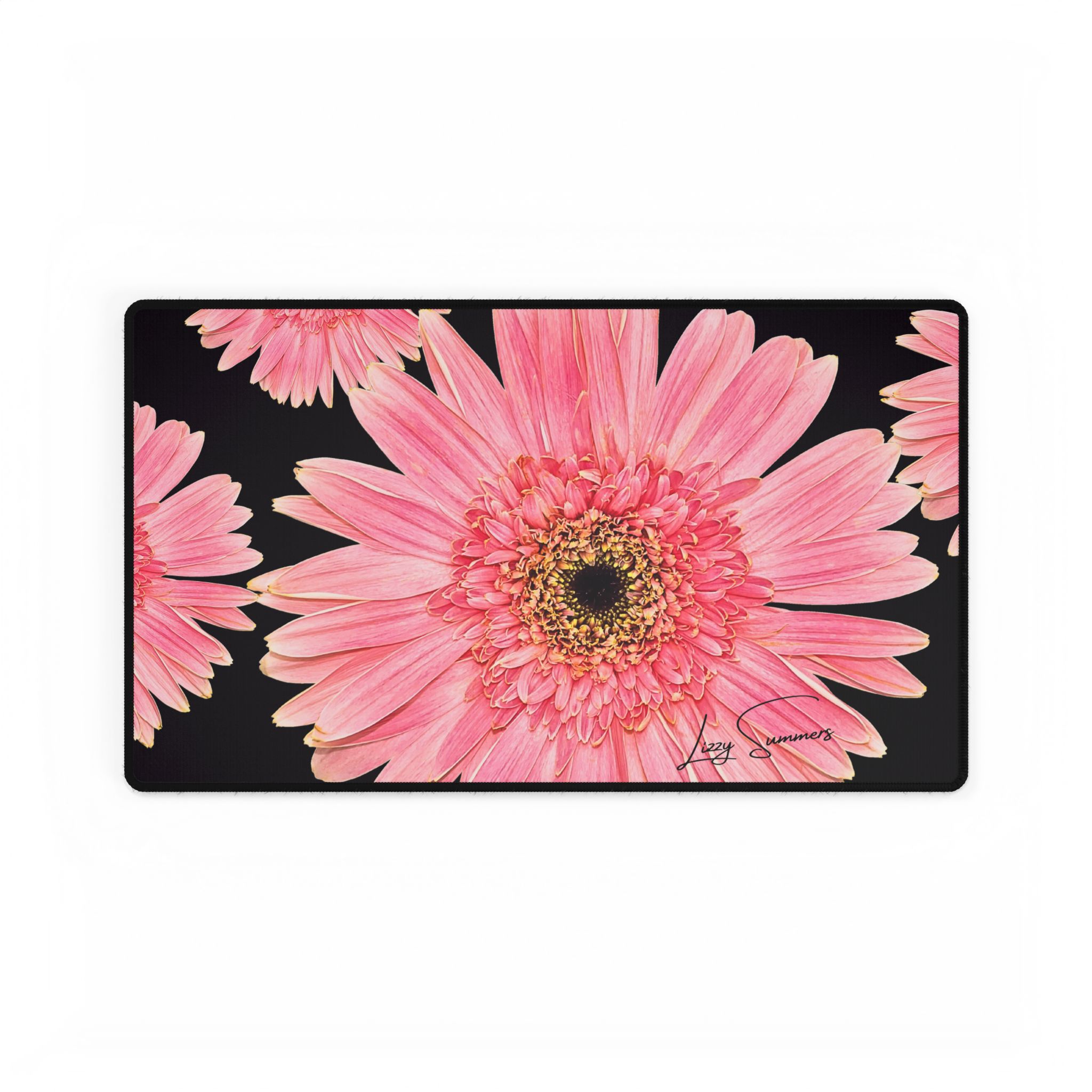 Desk Mat Desk Pad Pink Flower on Black - Image 9