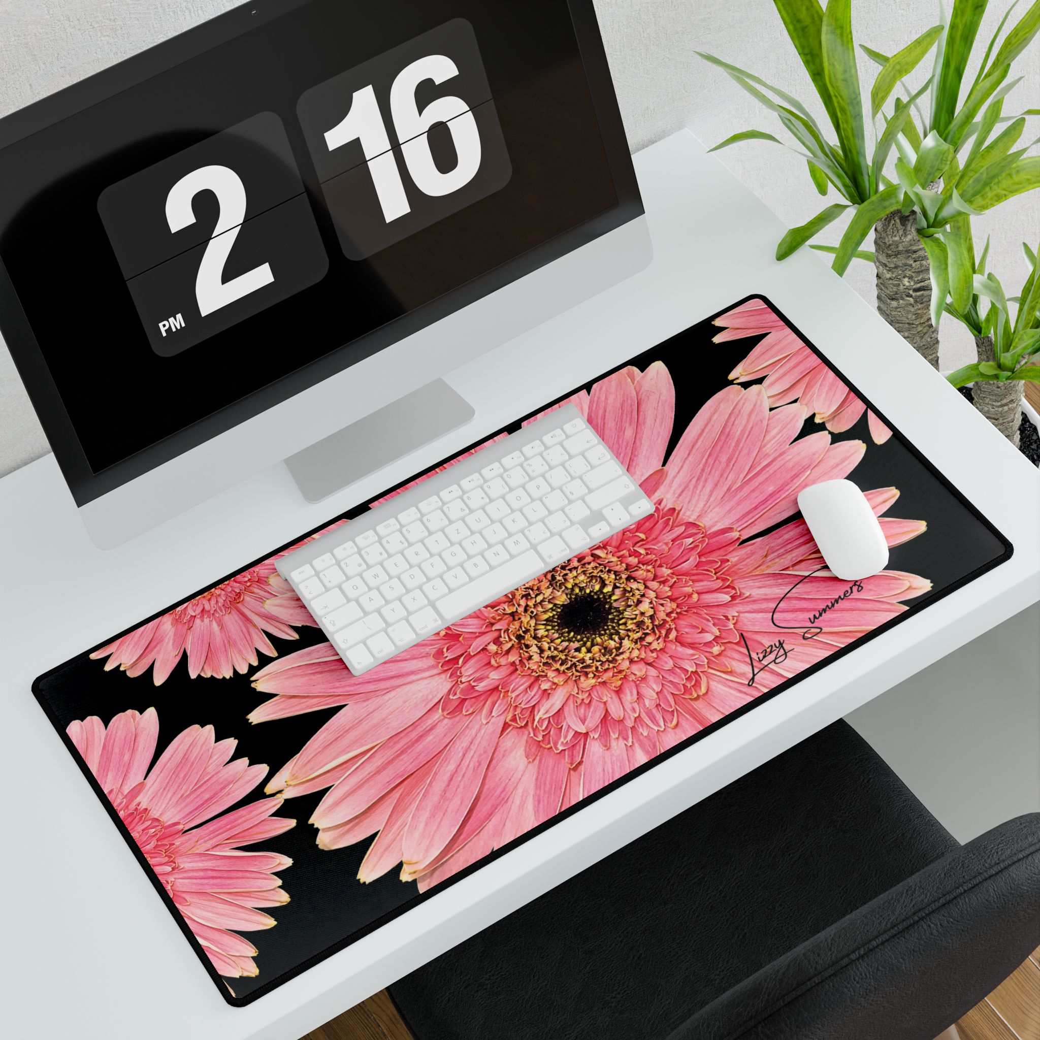 Desk Mat Desk Pad Pink Flower on Black - Image 3