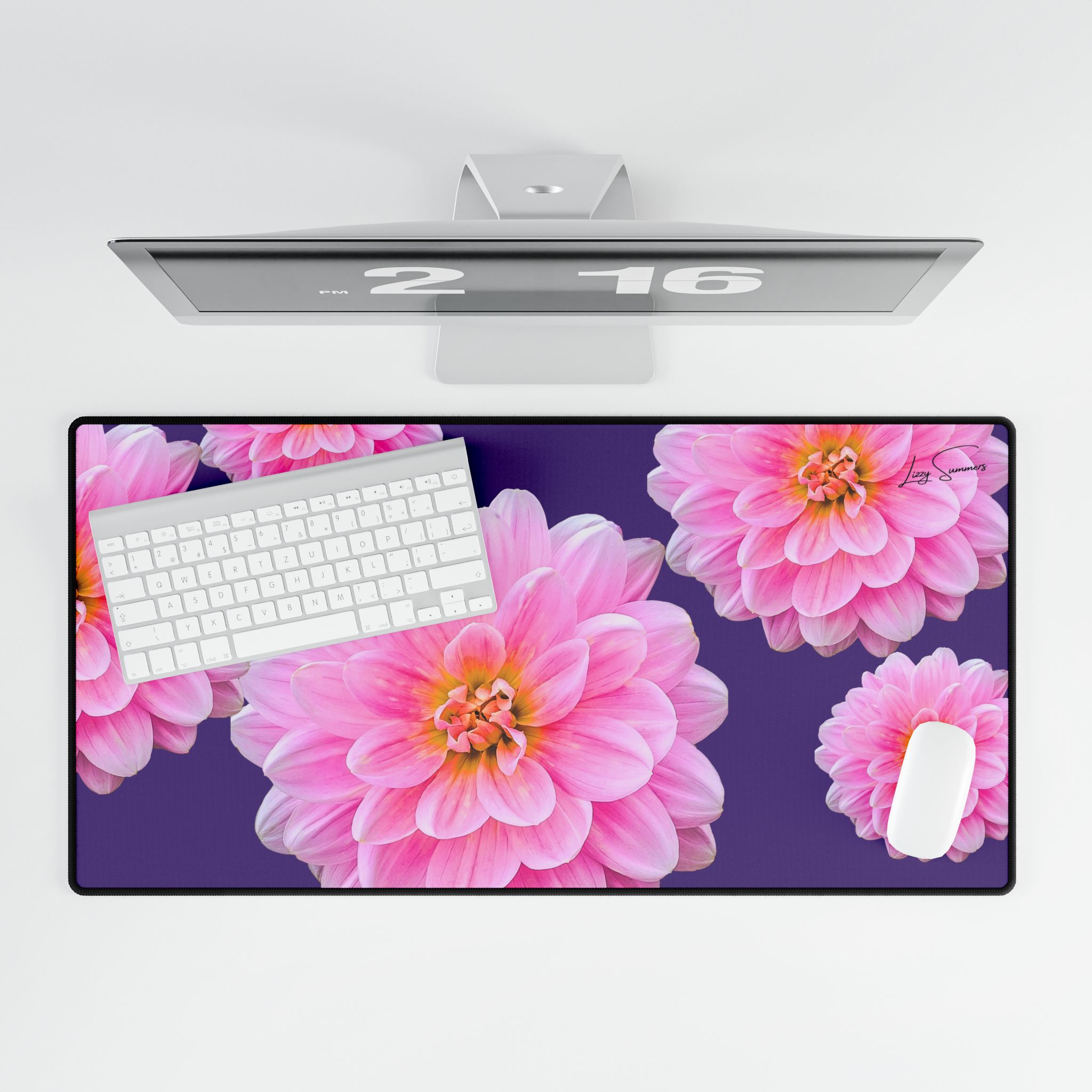 Pink Flower on Purple Dest Mat Desk Pad - Image 4