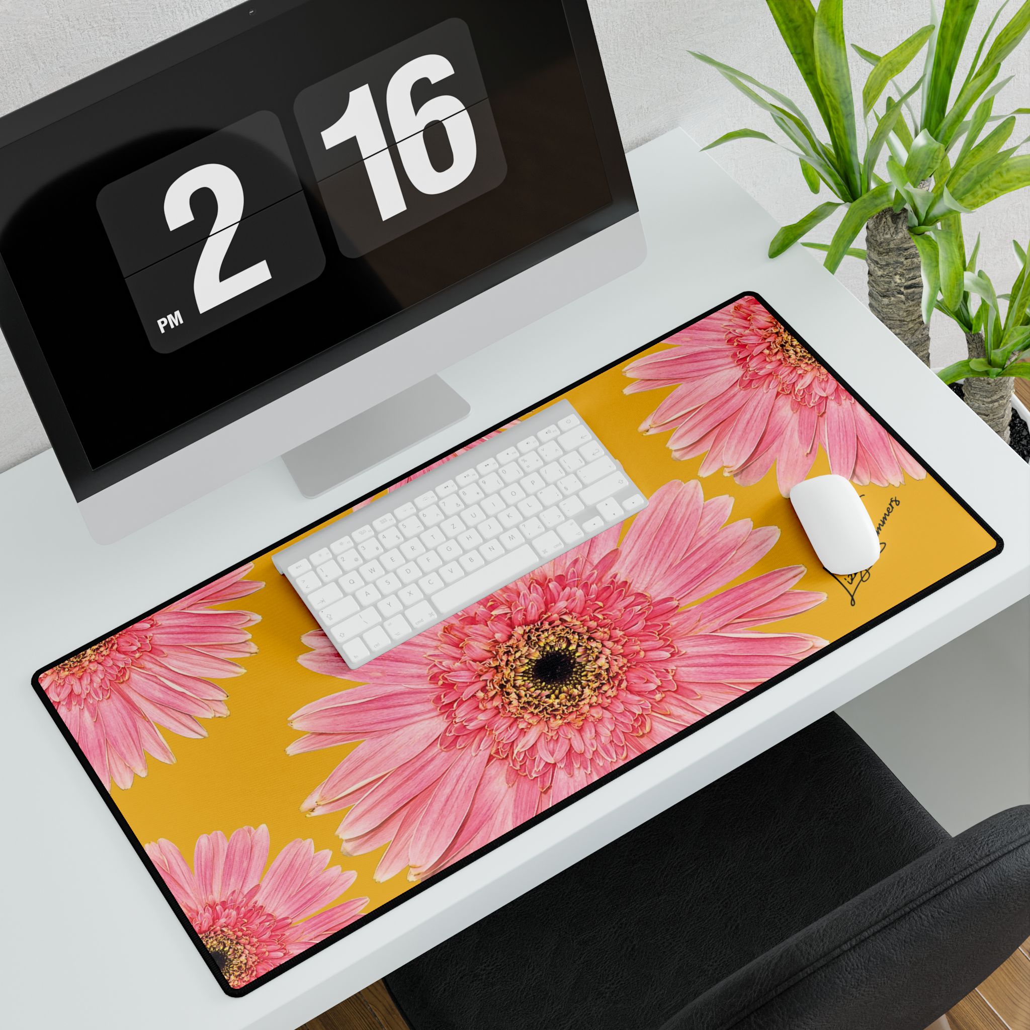 Desk Mat Desk Pad Pink Flower on Yellow - Image 3