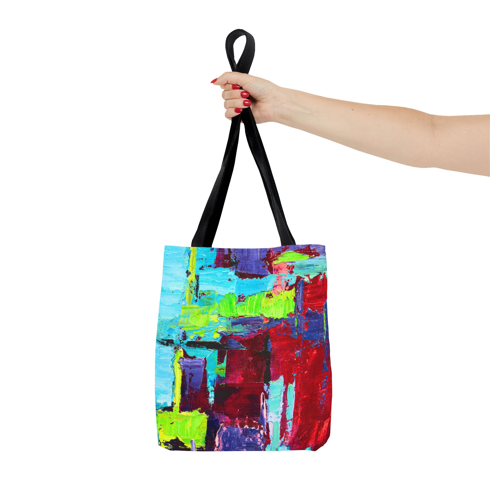 Abstract Painterly Deep Red and Sky Blue Tote Bag - Image 4