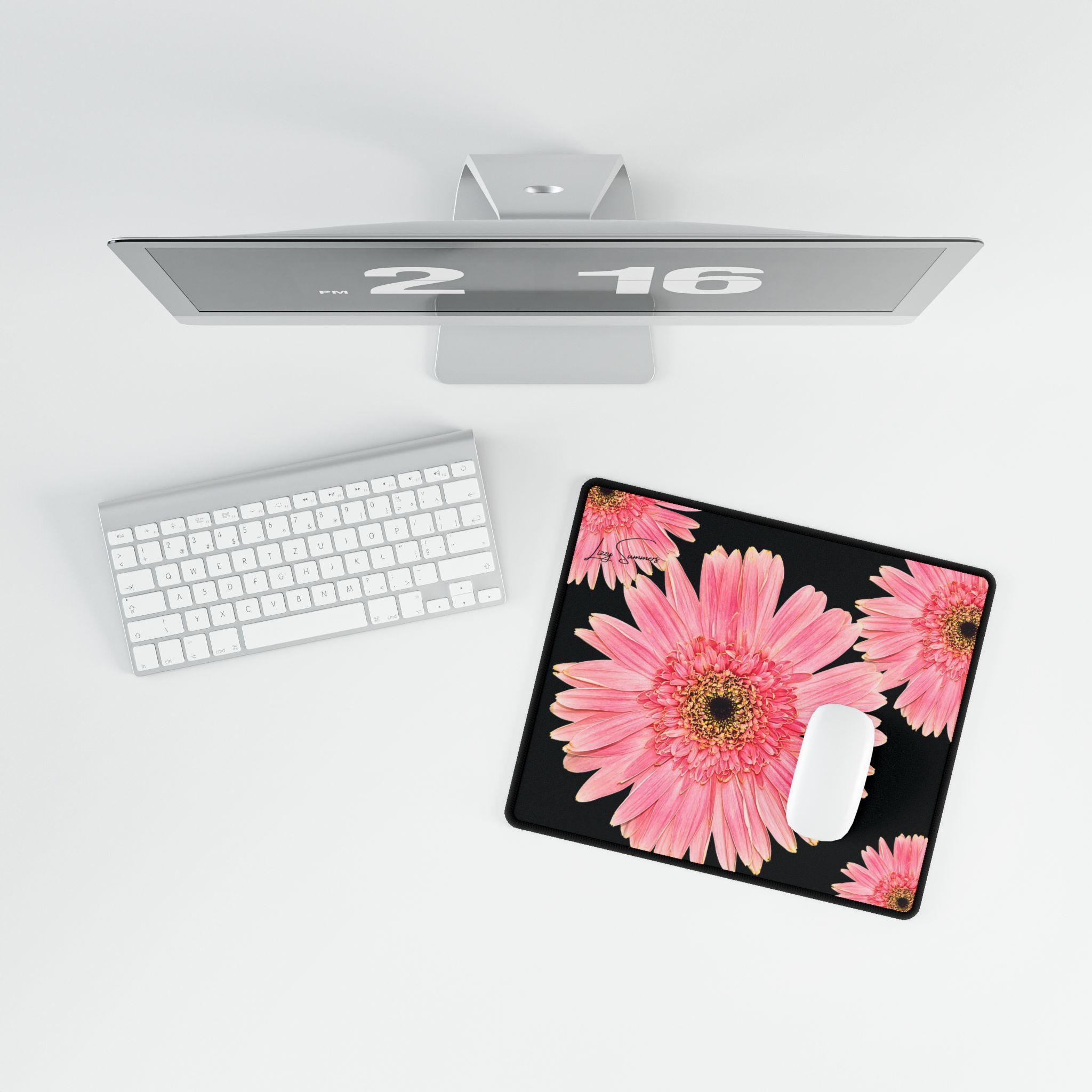Desk Mat Desk Pad Pink Flower on Black - Image 8