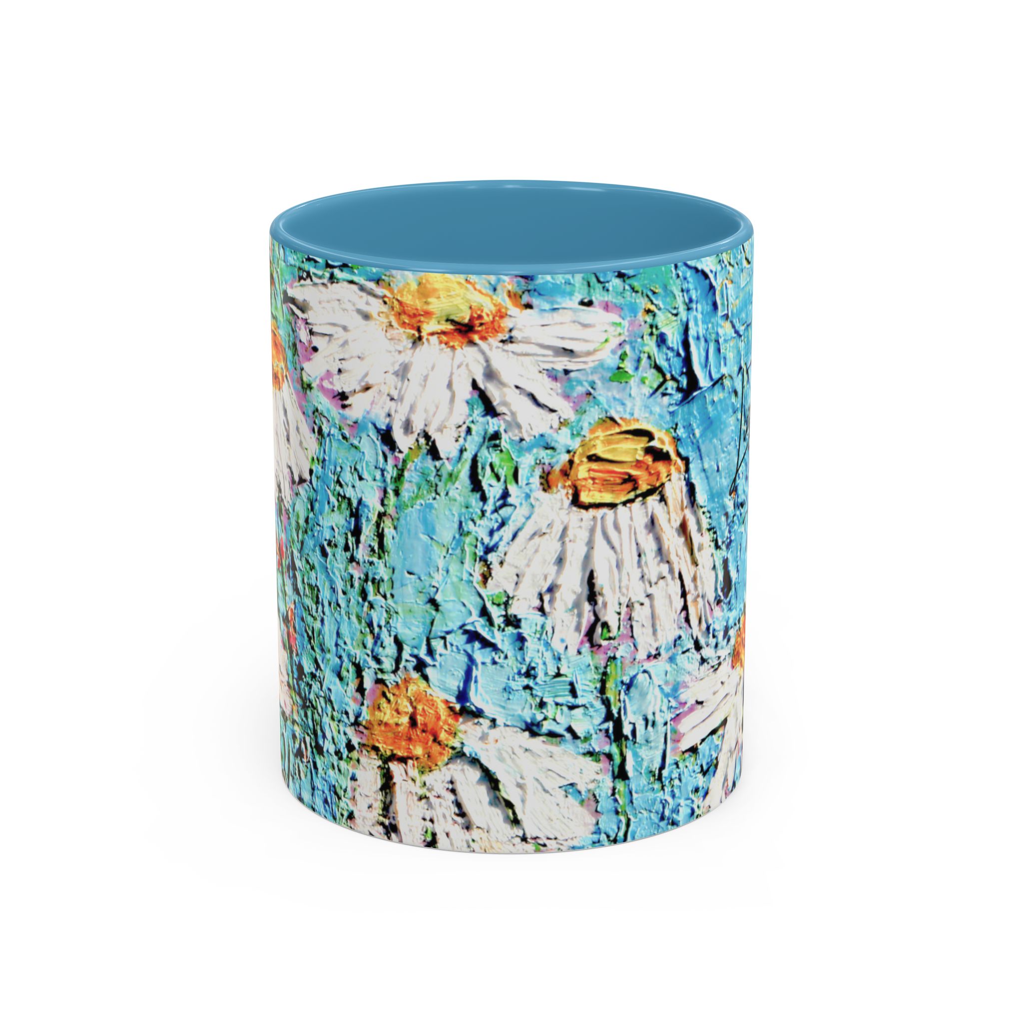 Coffee Mug Painted Daisies in Blue Sky - Image 2