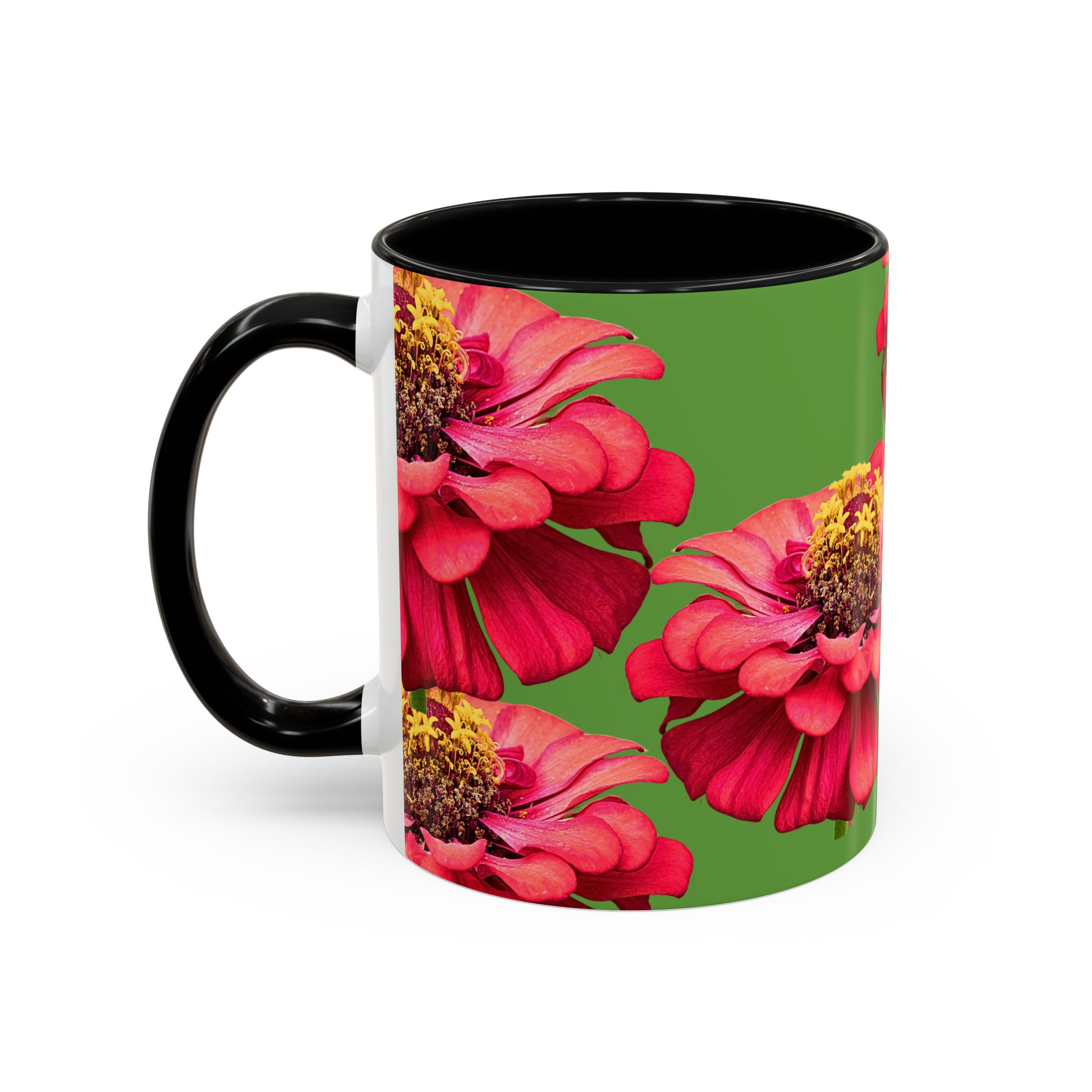 Mug, vibrant Dahlia flower on green coffee cup, floral drinkware, gift for nature lovers, botanical tea mug, unique ceramic mug