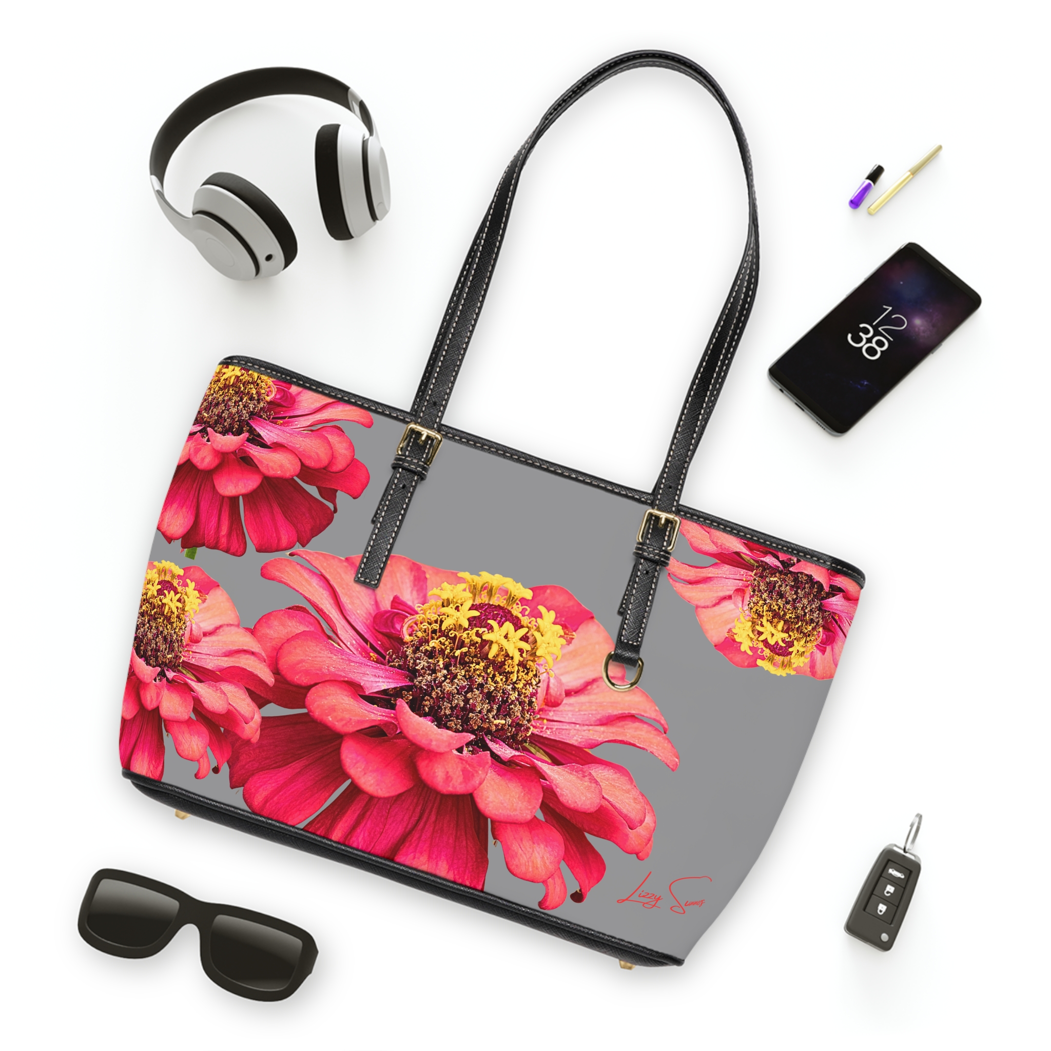 Pink Zinnia  PU Leather Shoulder Bag - Image 7