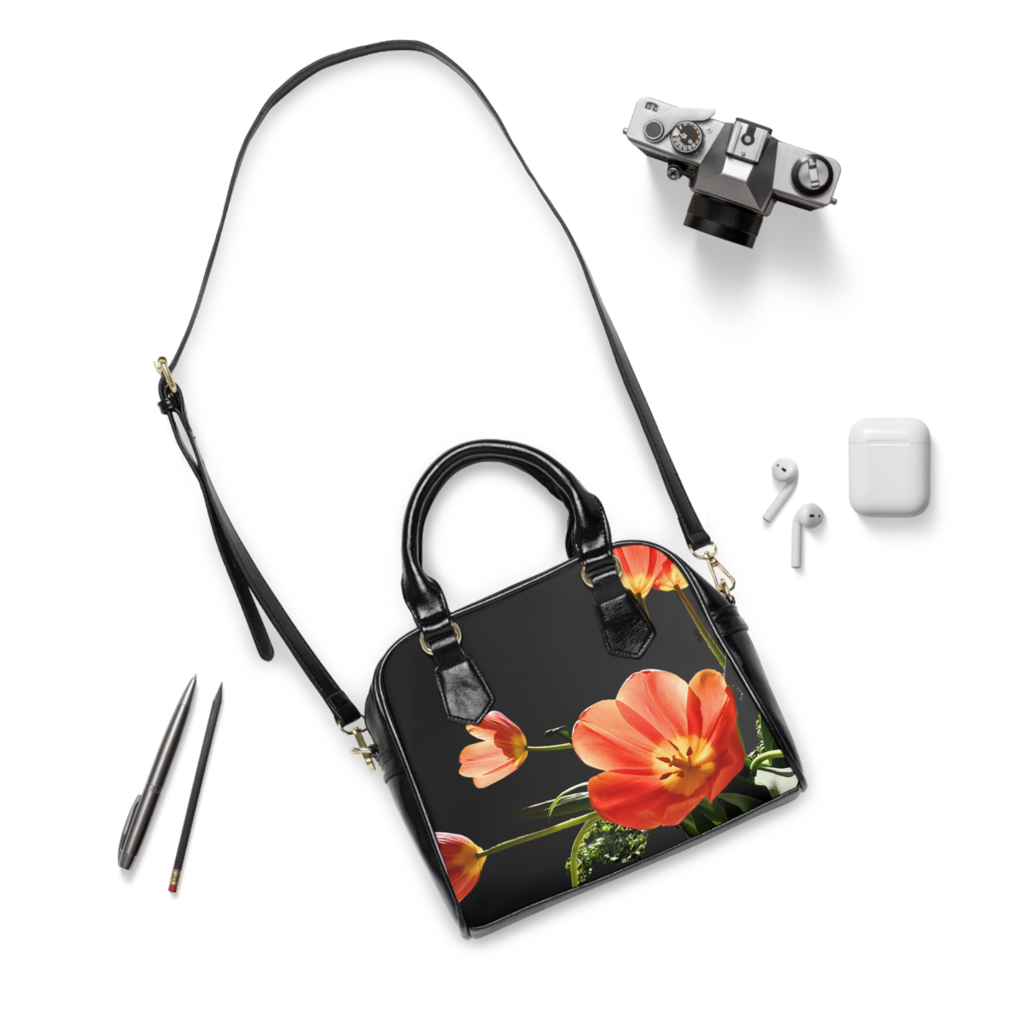 Tulips on Black Handbag - Image 3