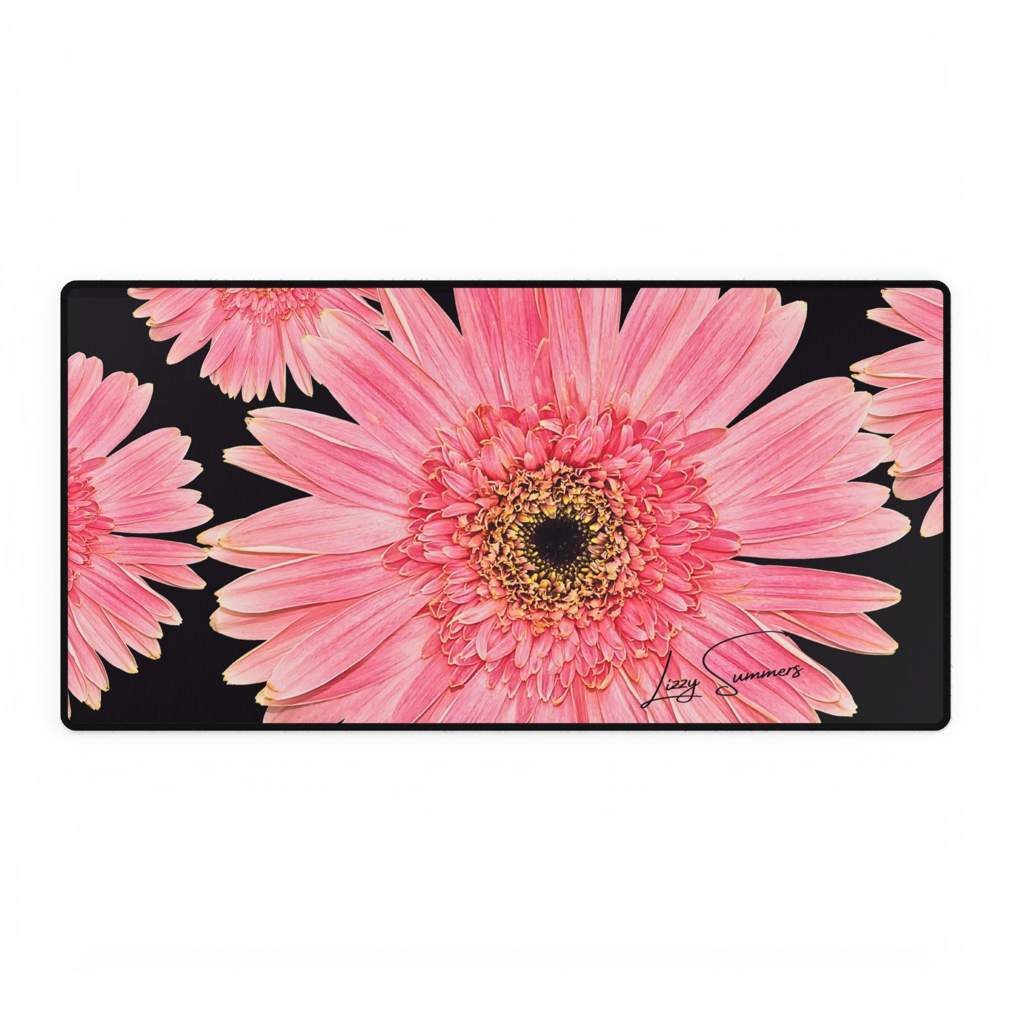 Desk Mat Desk Pad Pink Flower on Black