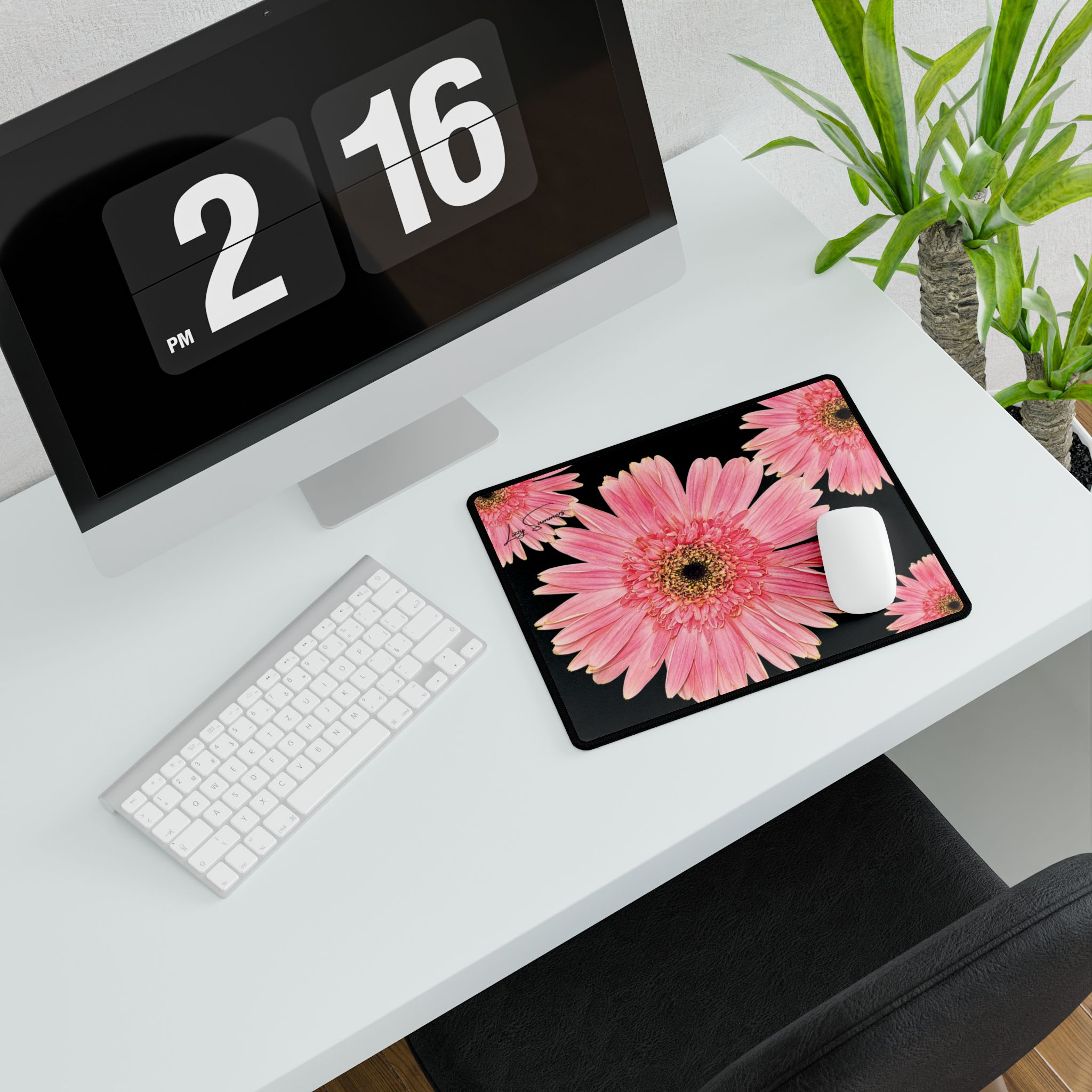 Desk Mat Desk Pad Pink Flower on Black - Image 7