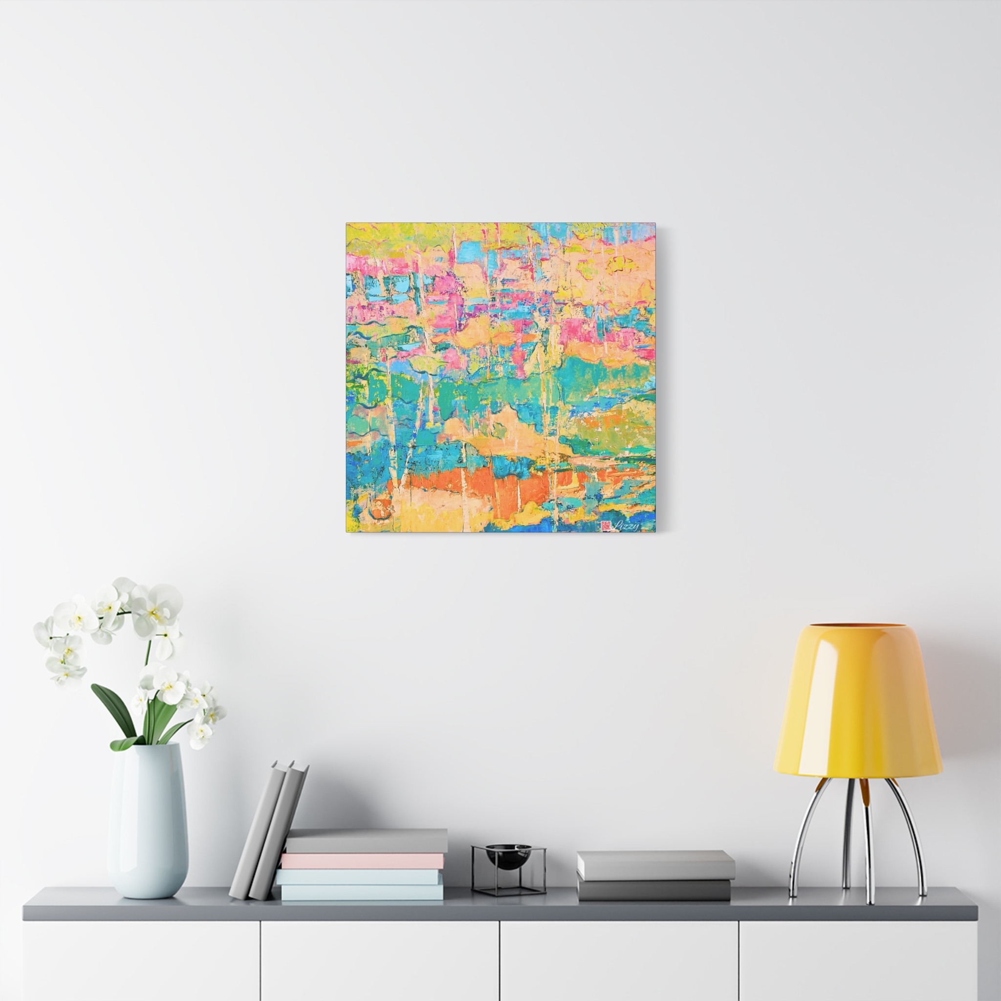 Canvas Print - Pastel Landscape- Teal and Pink - Image 19