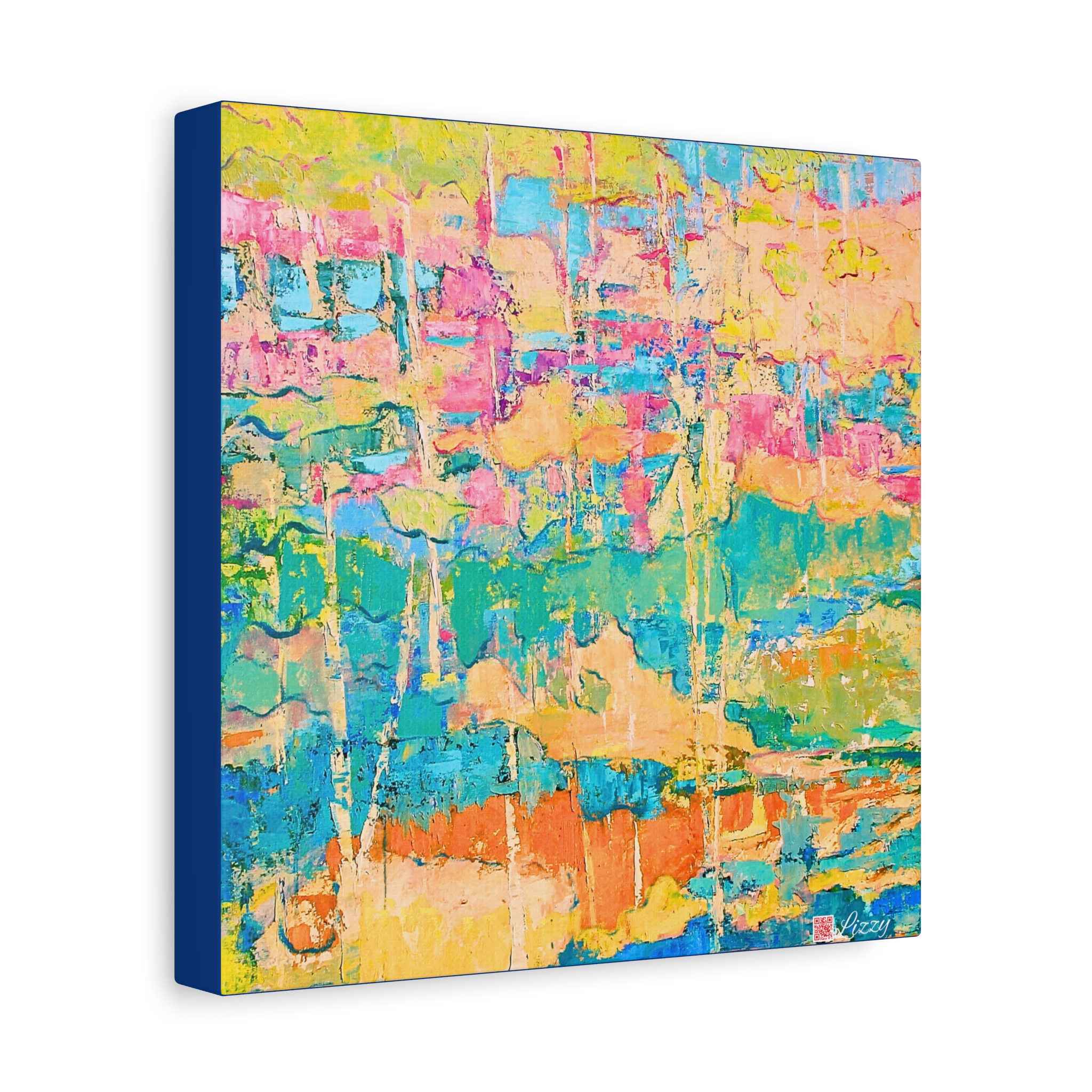 Canvas Print - Pastel Landscape- Teal and Pink - Image 6