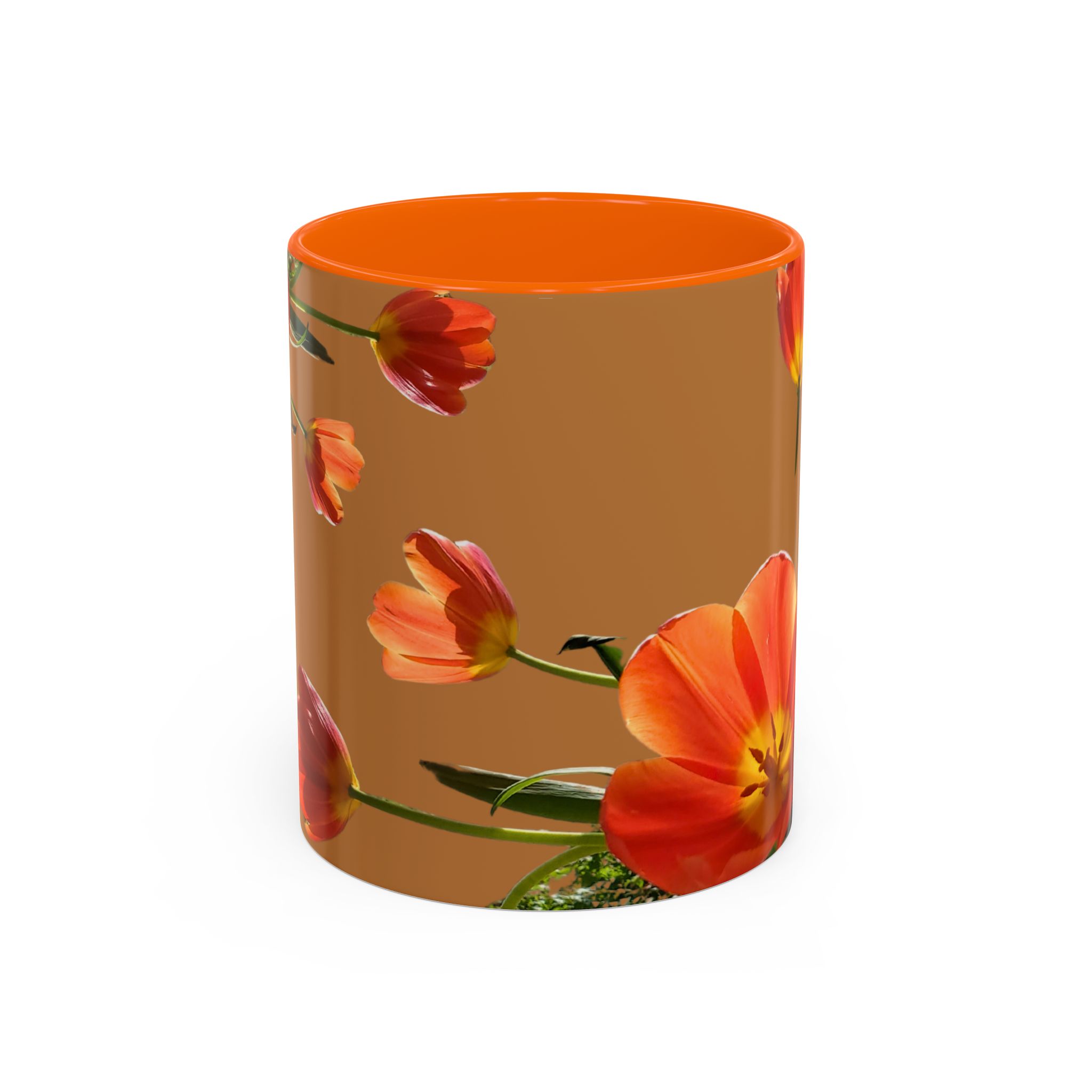 Coffee Mug Tulips on Brown Mug - Image 2